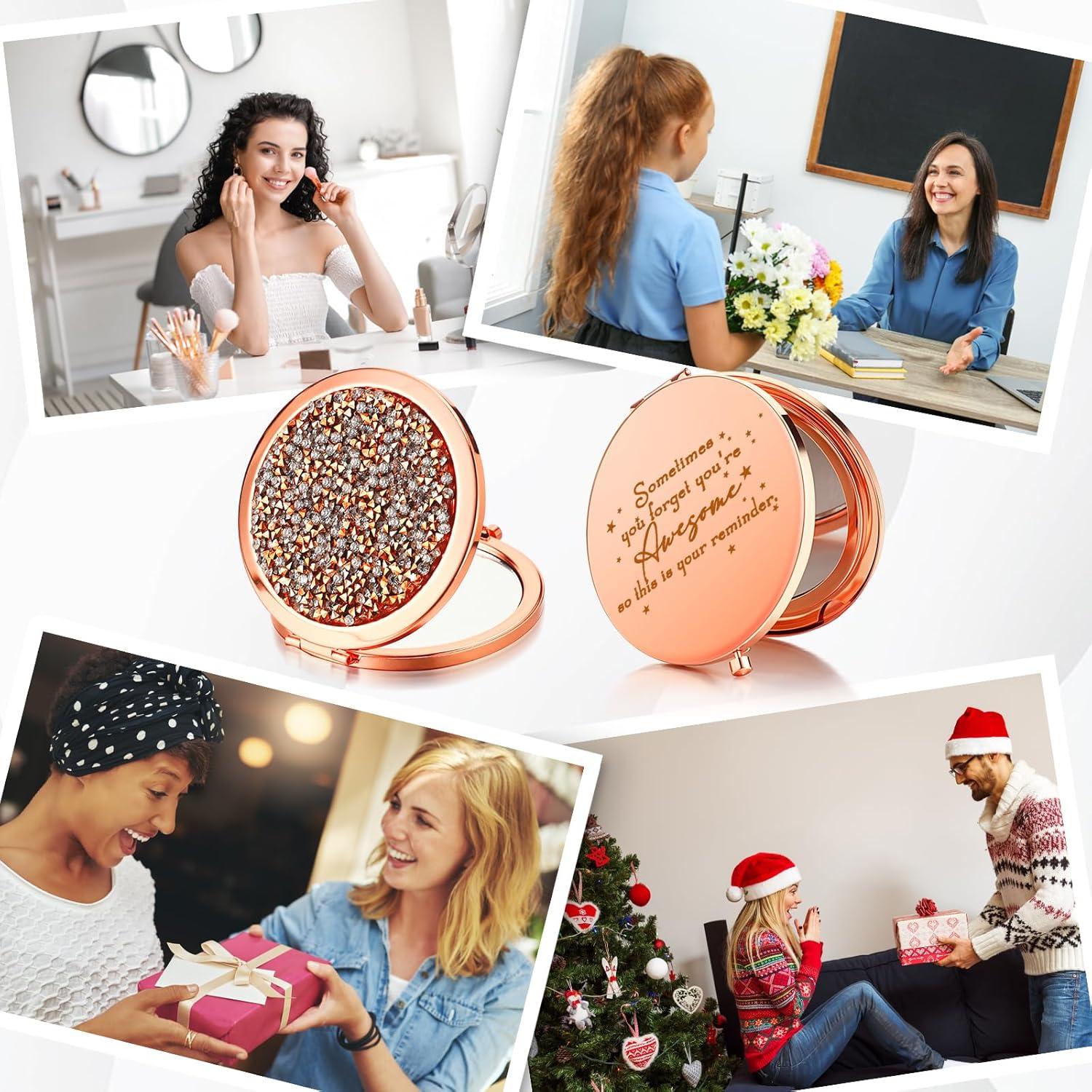 Espejo Compacto Doble Cara Fumete 4 Pcs Oro Rosa 7 cm