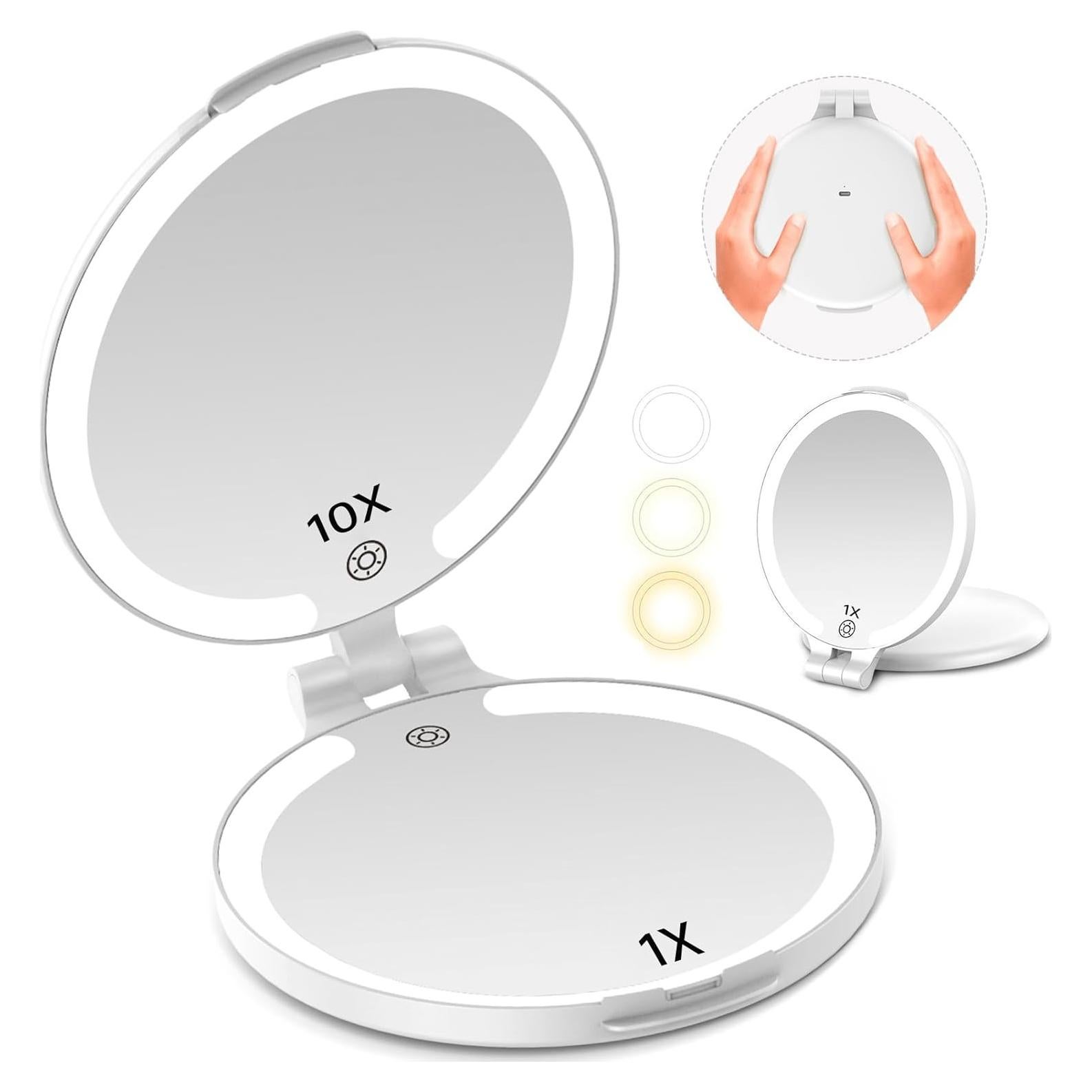 Espejo de Maquillaje FUNTOUCH 7" Iluminado 10X Aumento Portátil