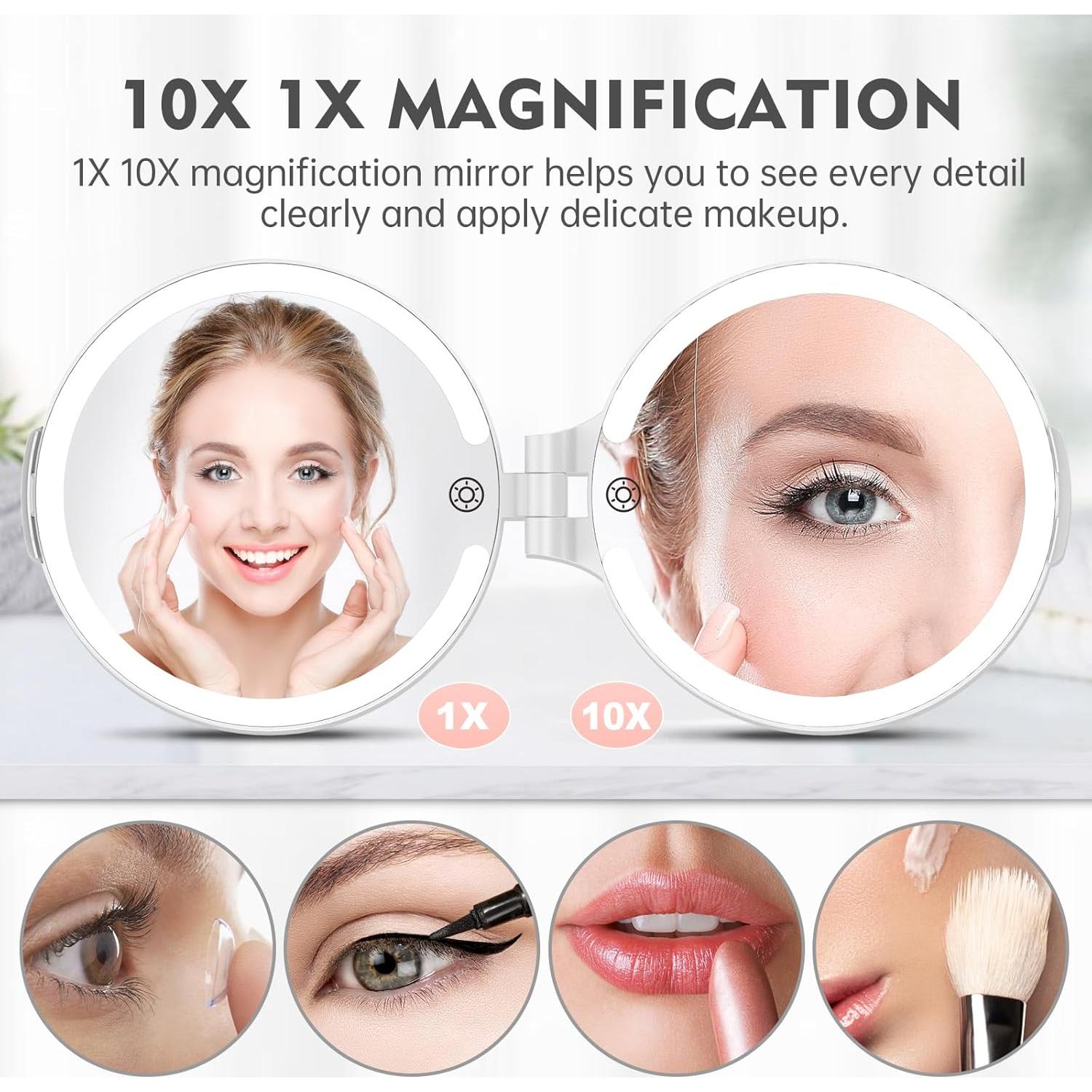 Espejo de Maquillaje FUNTOUCH 7" Iluminado 10X Aumento Portátil