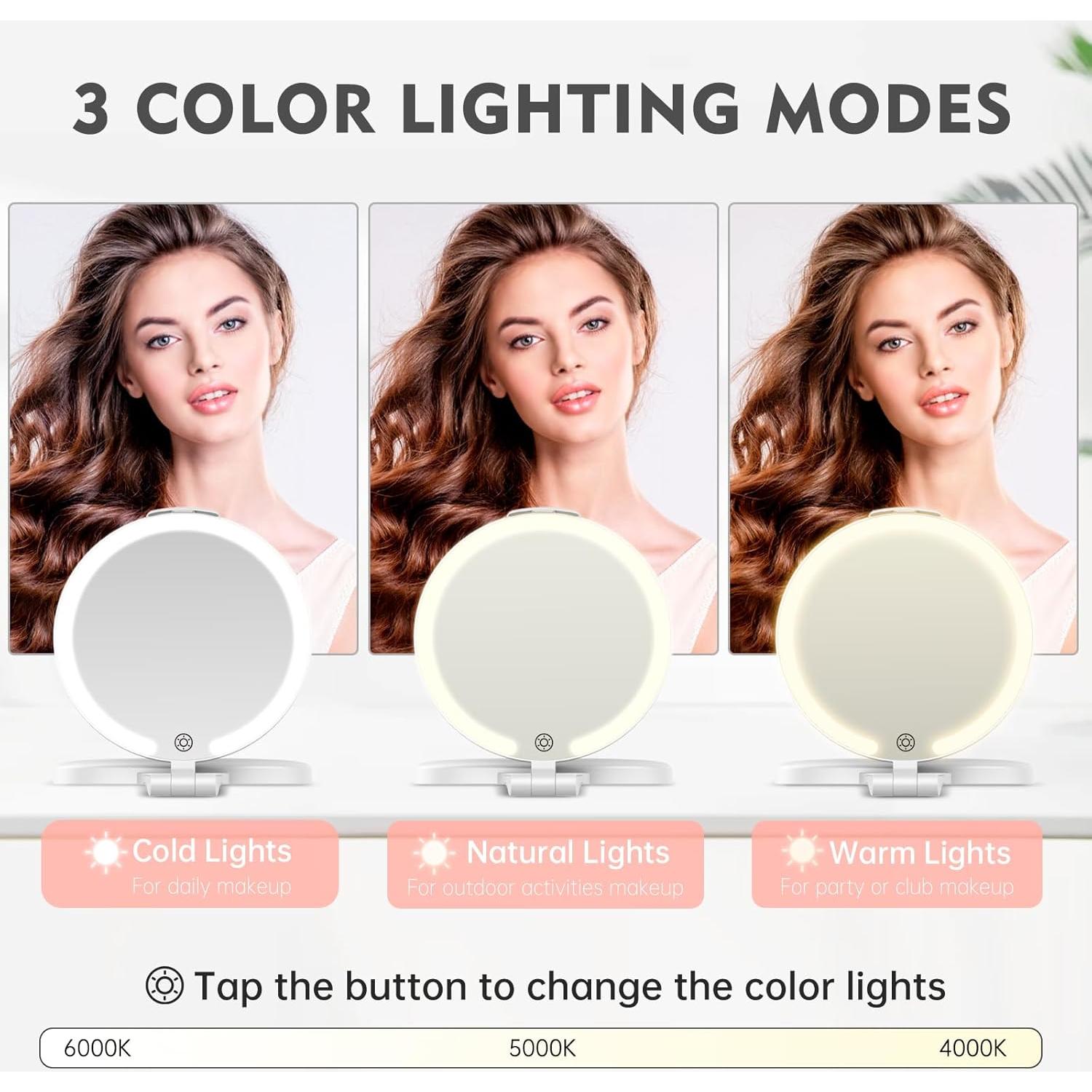 Espejo de Maquillaje FUNTOUCH 7" Iluminado 10X Aumento Portátil