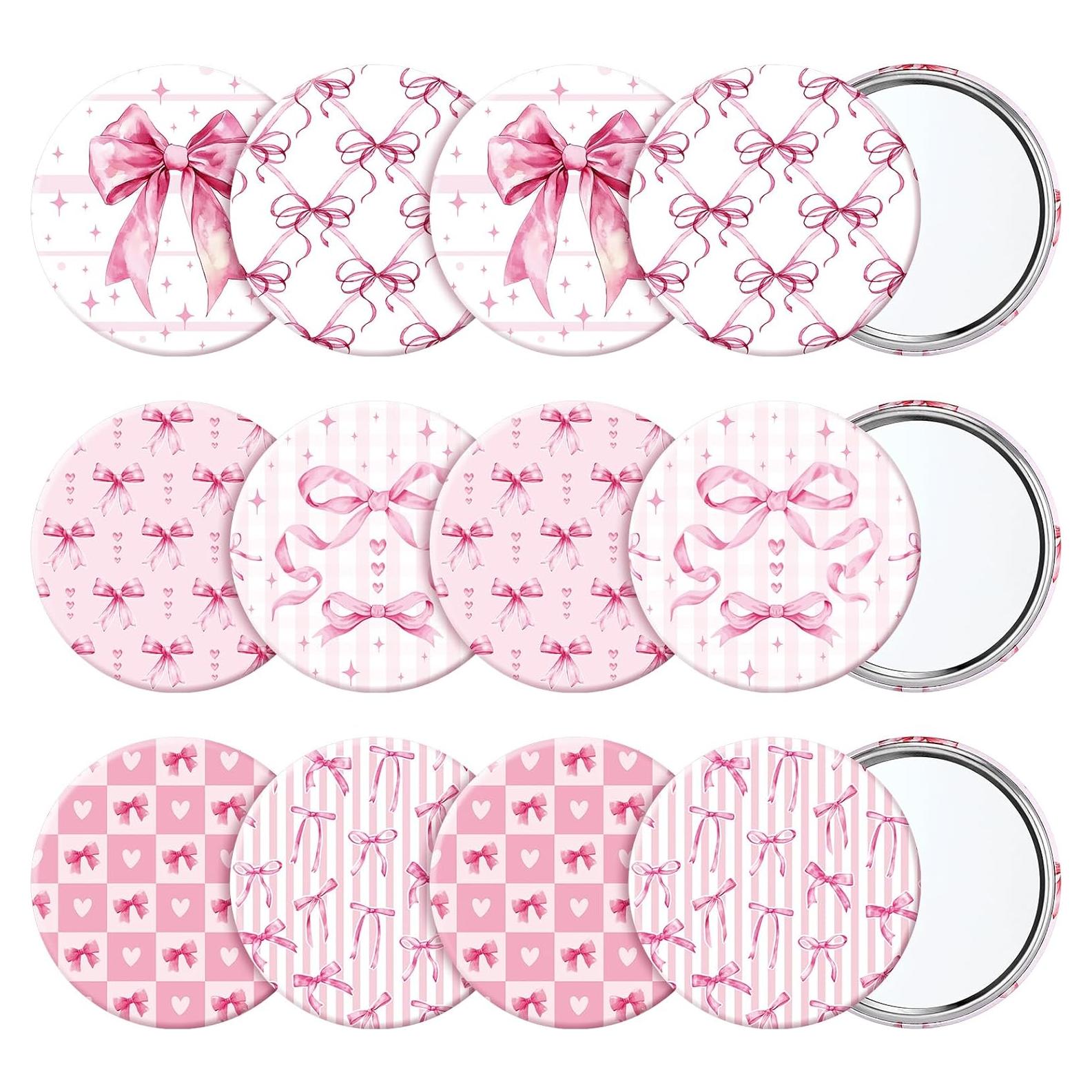 Set de 12 Espejos Compactos Rosa Geelin - Lazo Coquette 7cm