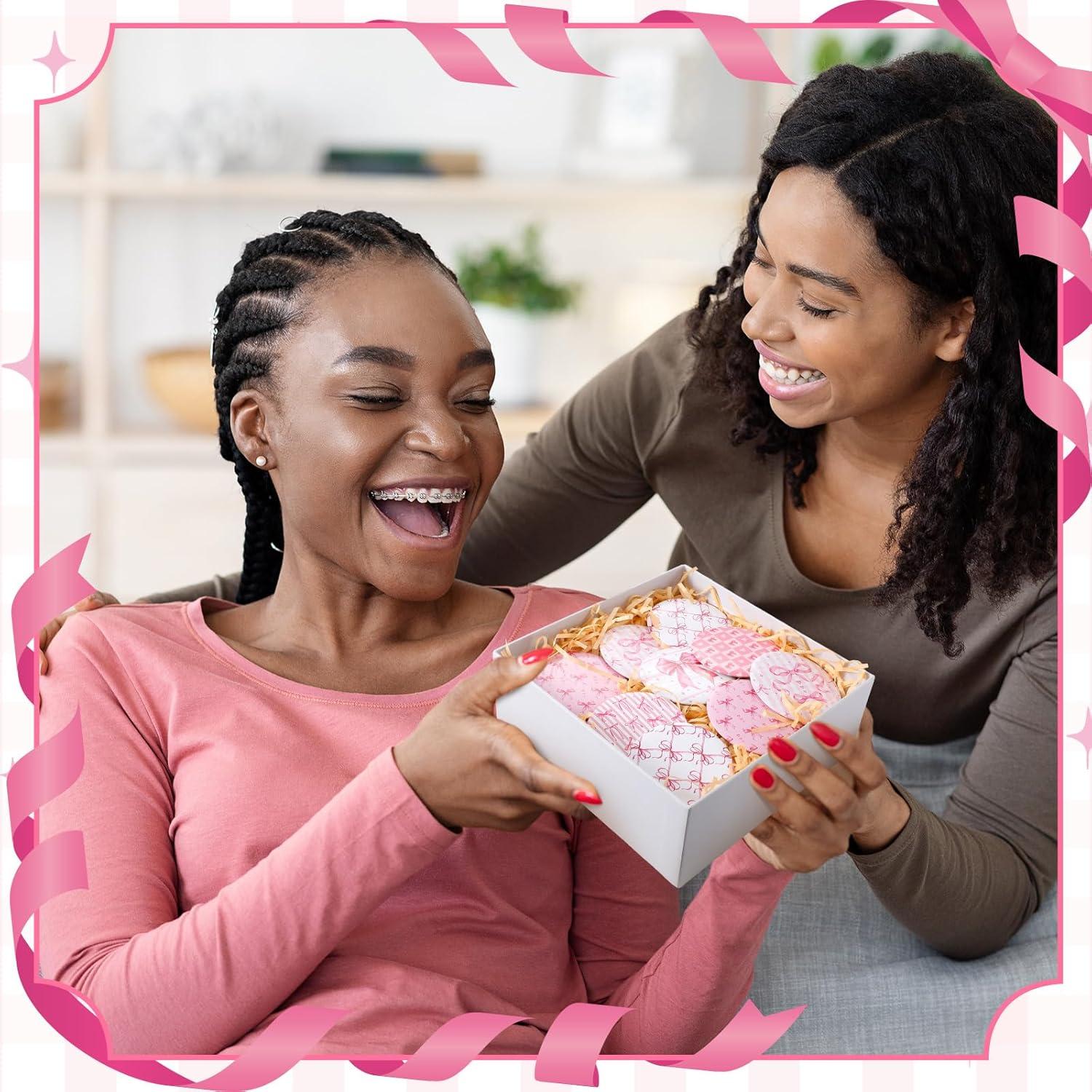 Set de 12 Espejos Compactos Rosa Geelin - Lazo Coquette 7cm