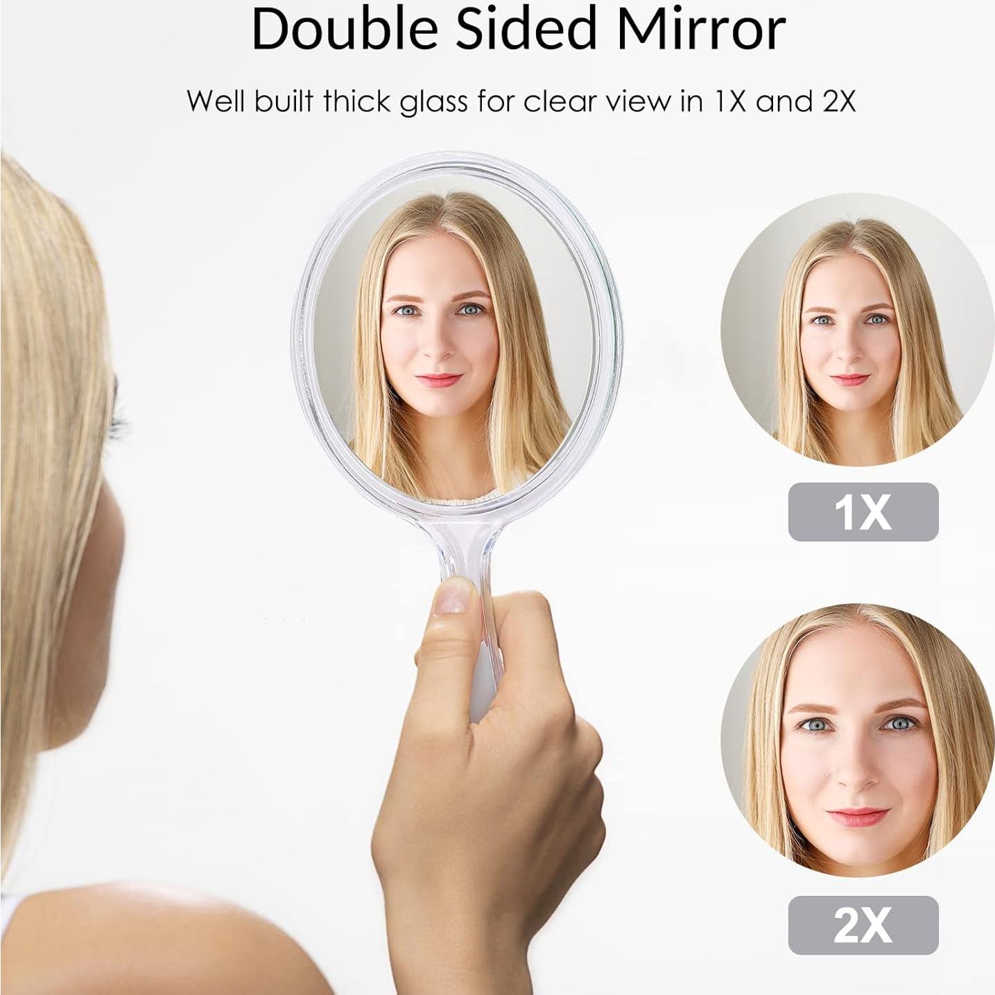 Espejo de Mano D Transparente Redondo Aumentador 1X 2X 23 cm