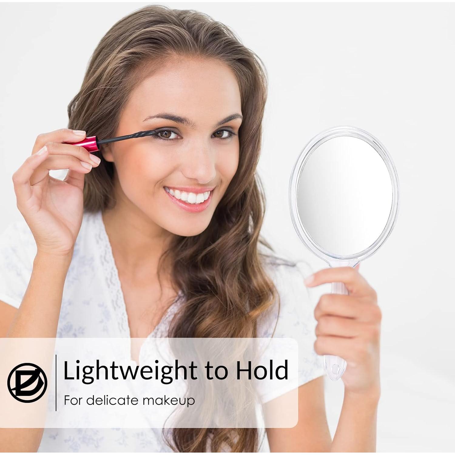 Espejo de Mano D Transparente Redondo Aumentador 1X 2X 23 cm