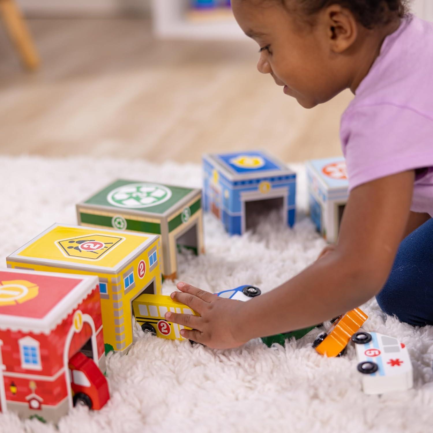 Bloques Anidados Melissa y Doug - 6 Edificios y Vehículos de Madera