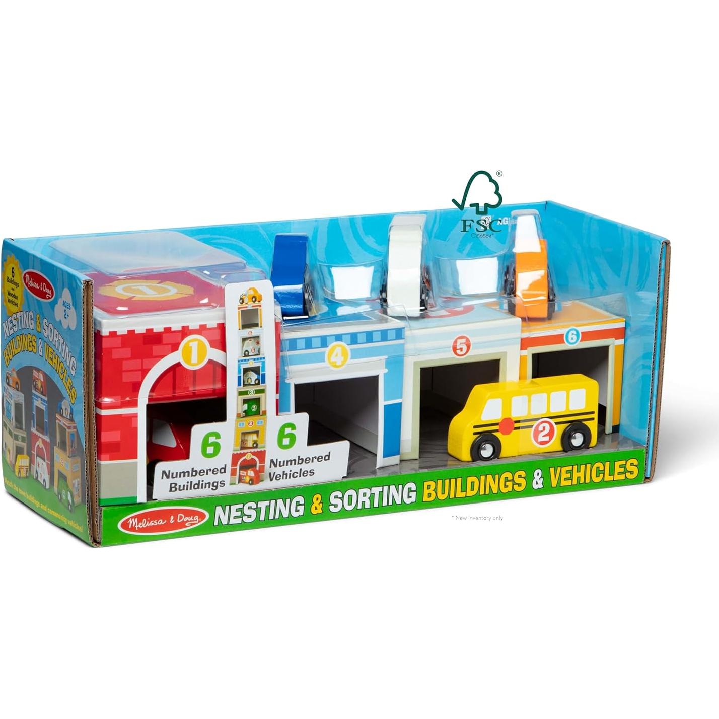 Bloques Anidados Melissa y Doug - 6 Edificios y Vehículos de Madera