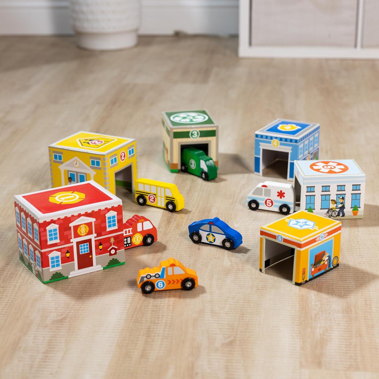 Bloques Anidados Melissa y Doug - 6 Edificios y Vehículos de Madera