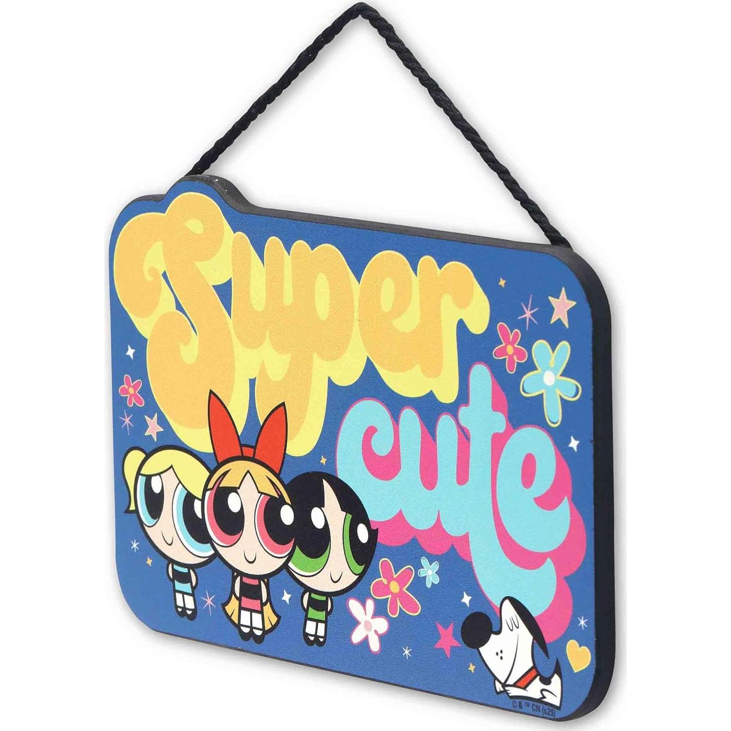 Cartel Colgante de Madera Chicas Superpoderosas Retro 21x14 cm