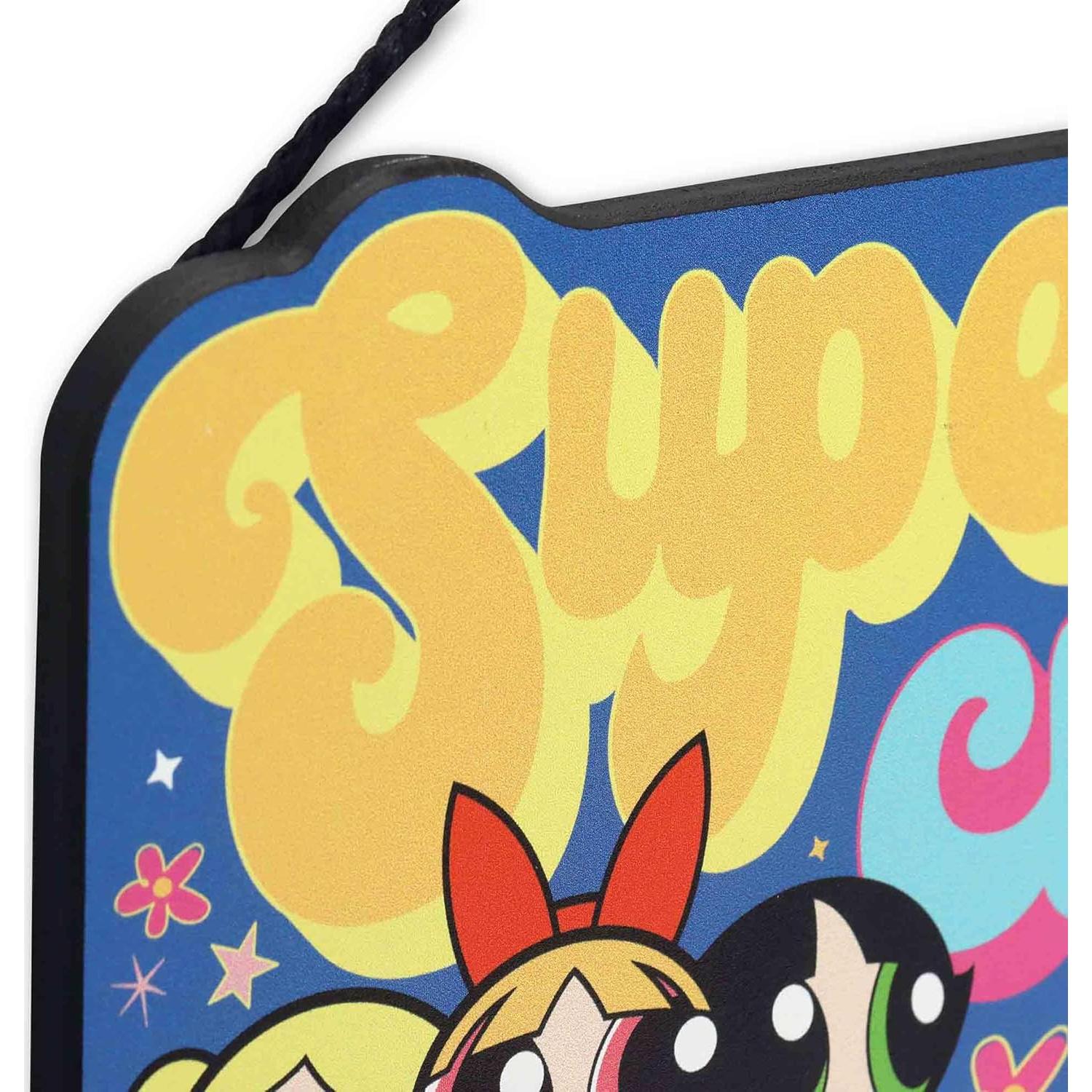 Cartel Colgante de Madera Chicas Superpoderosas Retro 21x14 cm