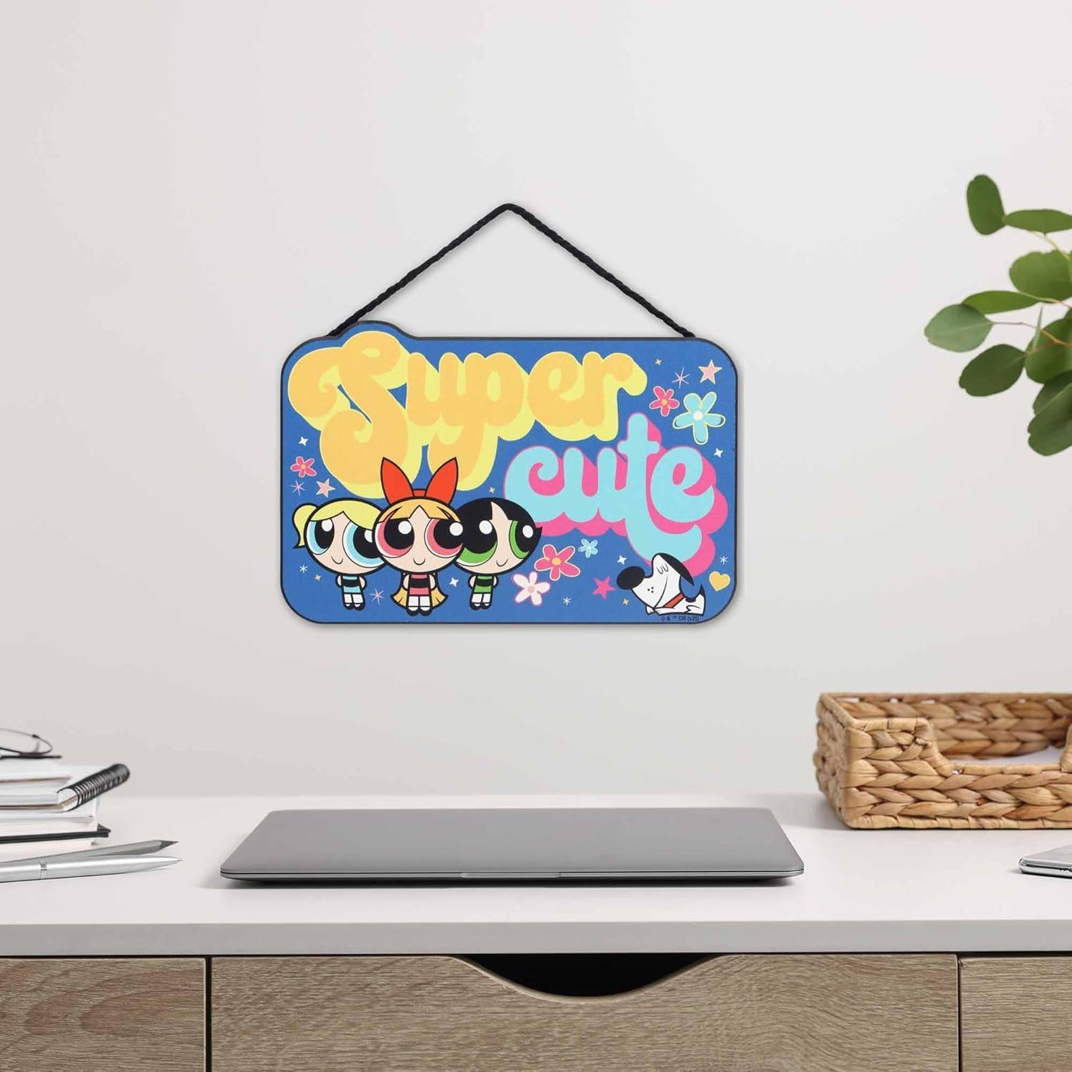 Cartel Colgante de Madera Chicas Superpoderosas Retro 21x14 cm