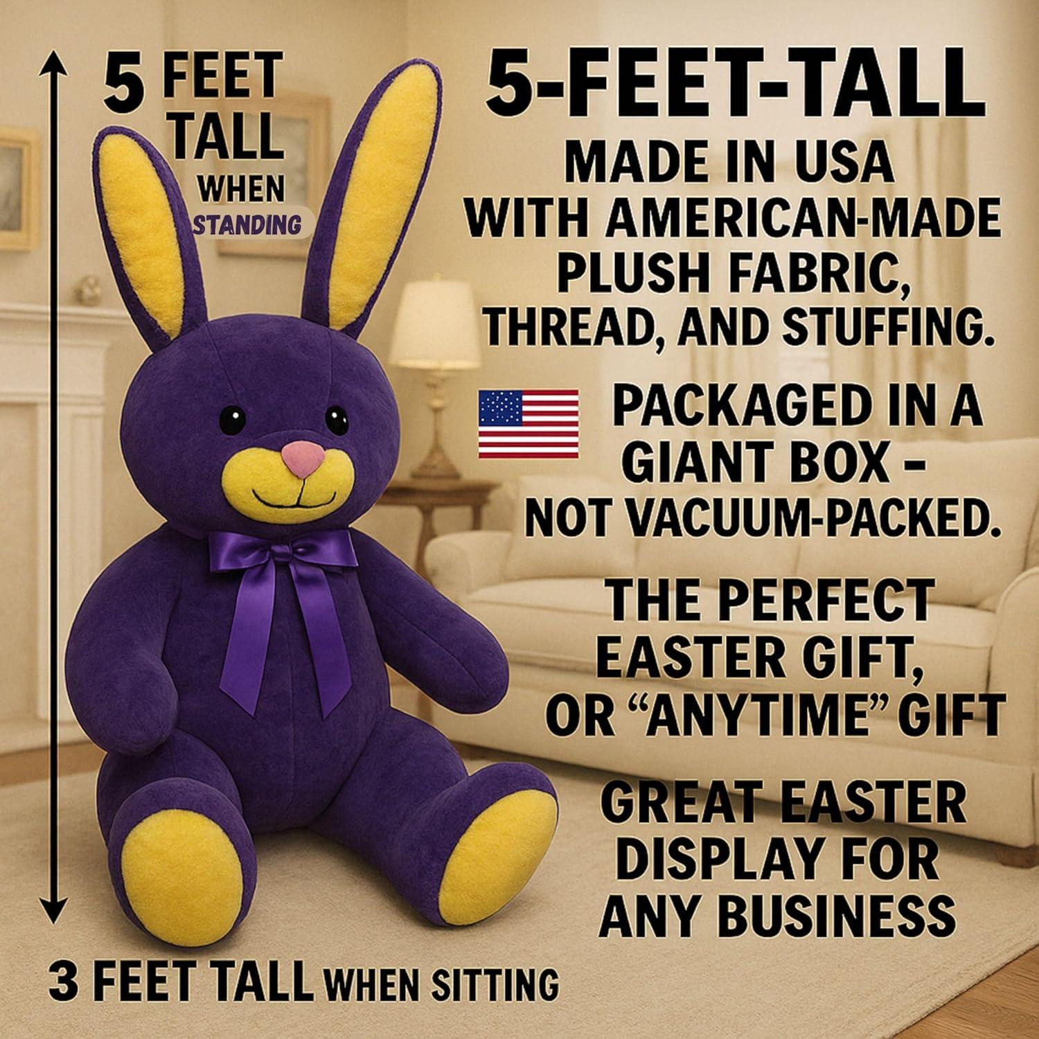 Conejo de Peluche Gigante Big Plush 152 cm Morado y Amarillo