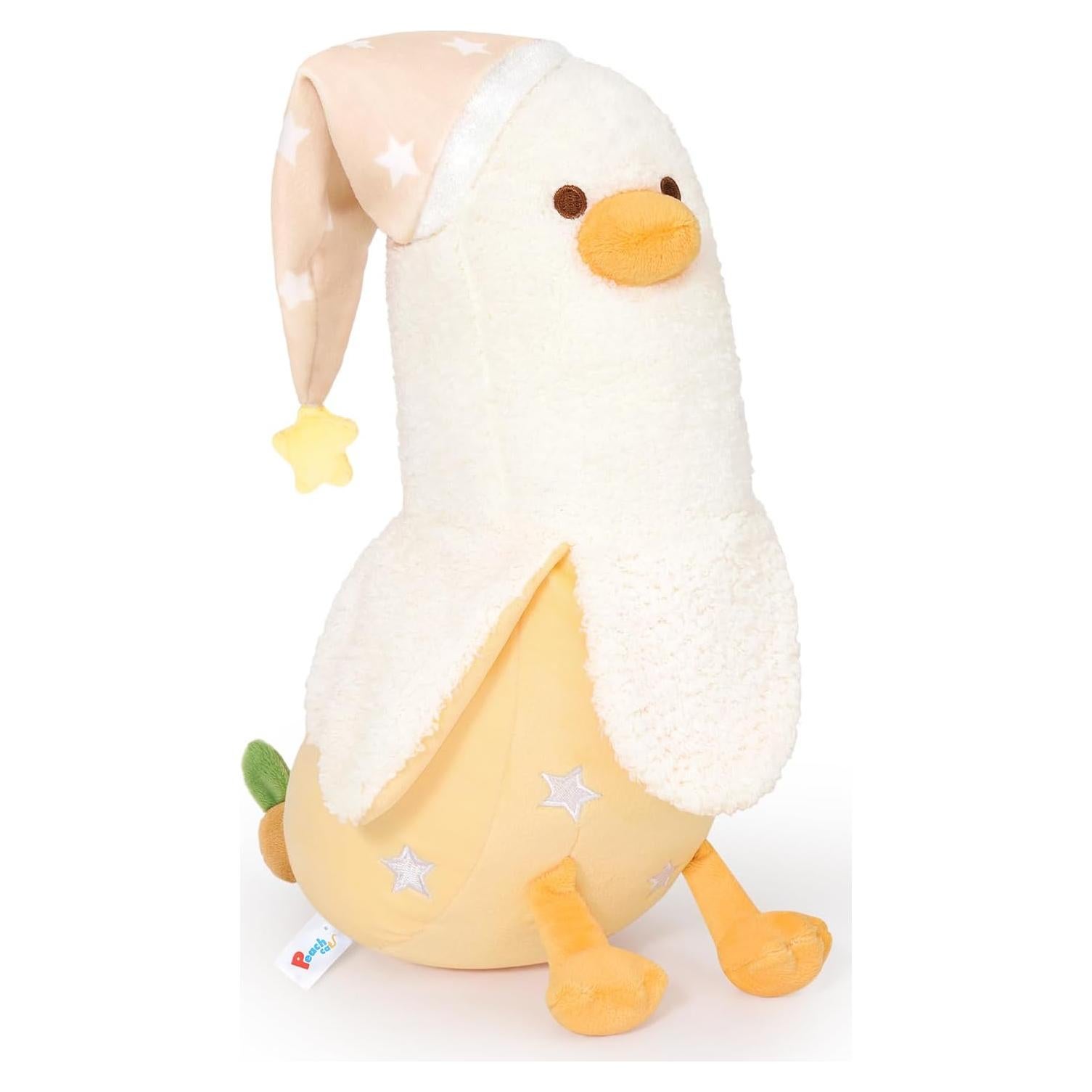 Almohada de Felpa Pato de Plátano Peach Cat 30 cm Blanco Amarillo