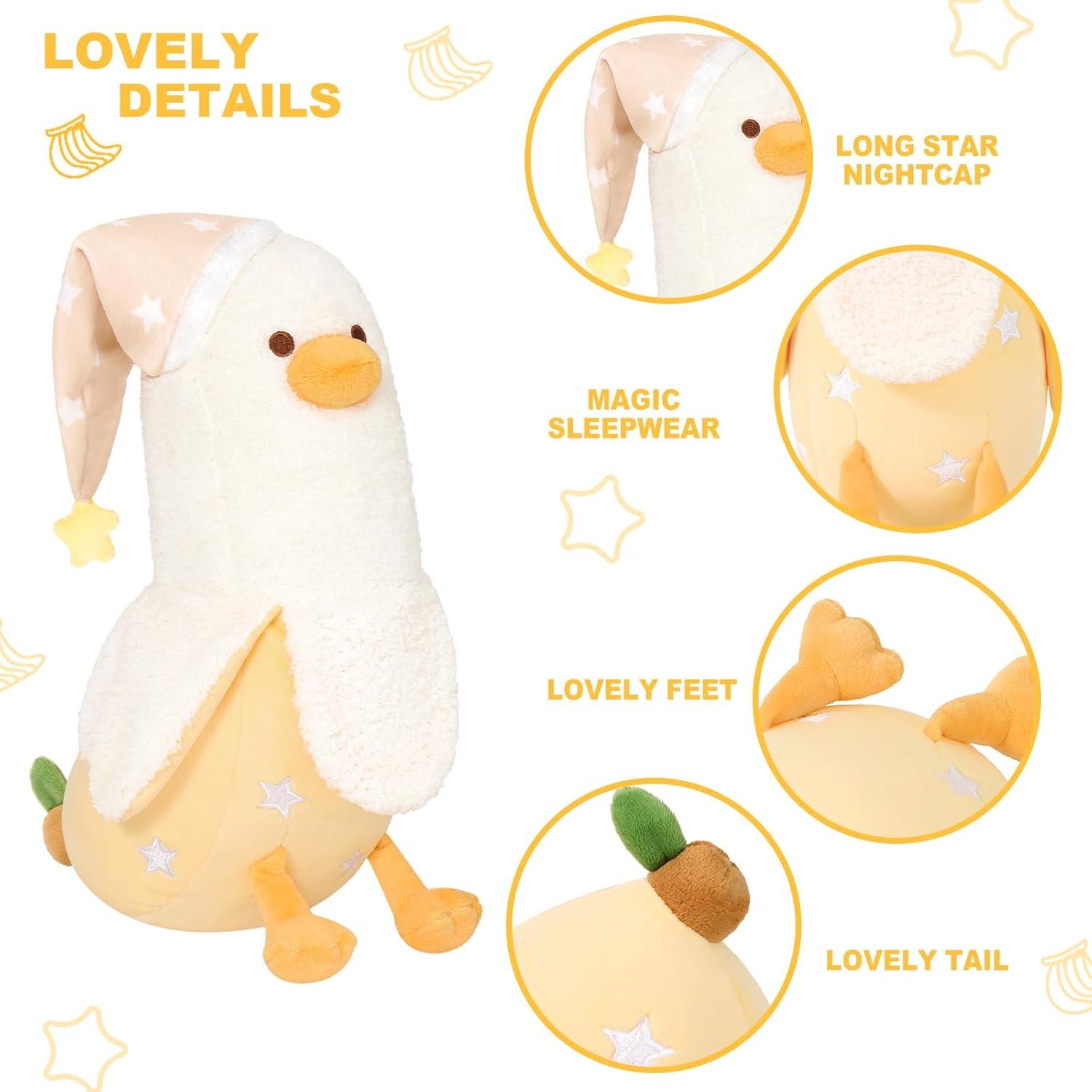 Almohada de Felpa Pato de Plátano Peach Cat 30 cm Blanco Amarillo