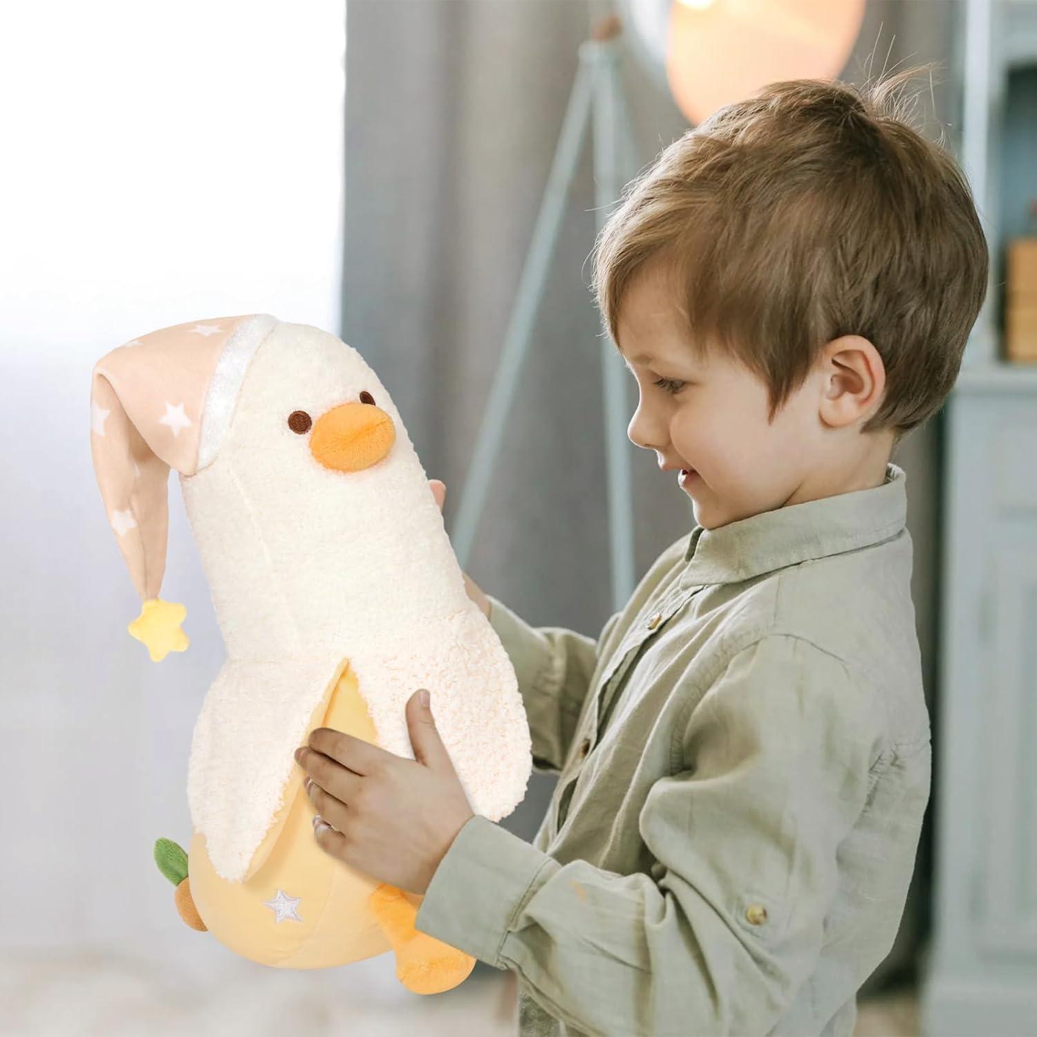 Almohada de Felpa Pato de Plátano Peach Cat 30 cm Blanco Amarillo