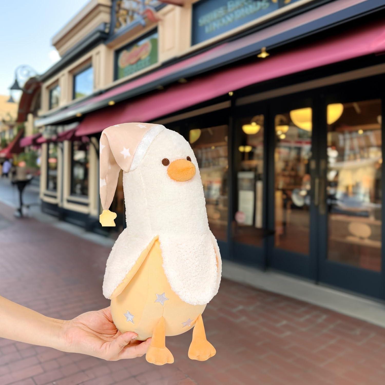 Almohada de Felpa Pato de Plátano Peach Cat 30 cm Blanco Amarillo