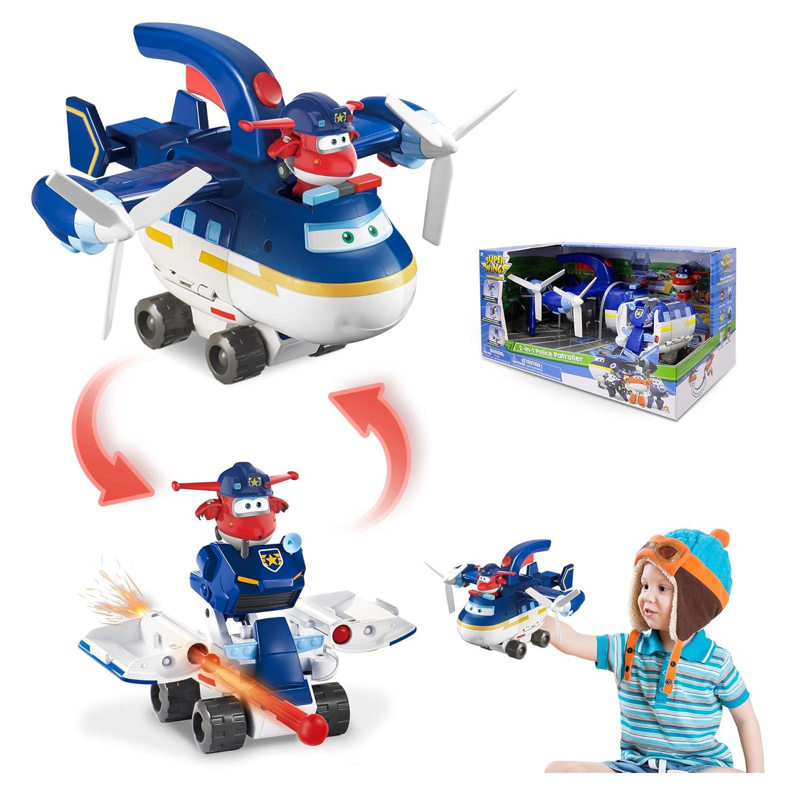 Juguete Transformador Super Wings Jett 2 en 1 - Avión y Coche Patrulla