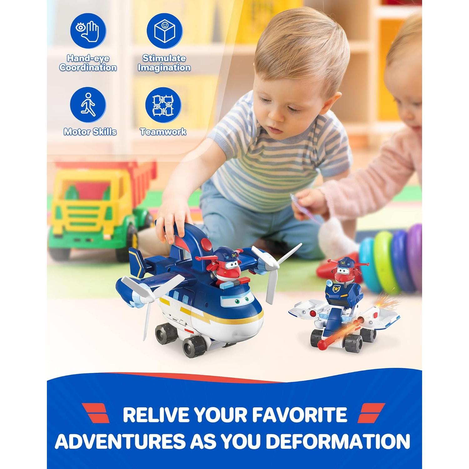 Juguete Transformador Super Wings Jett 2 en 1 - Avión y Coche Patrulla