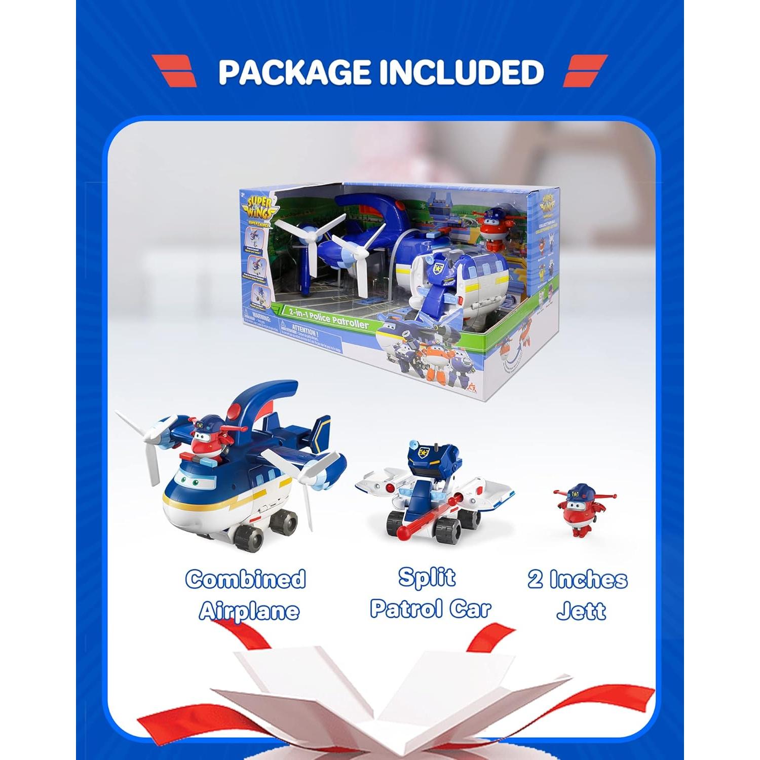 Juguete Transformador Super Wings Jett 2 en 1 - Avión y Coche Patrulla