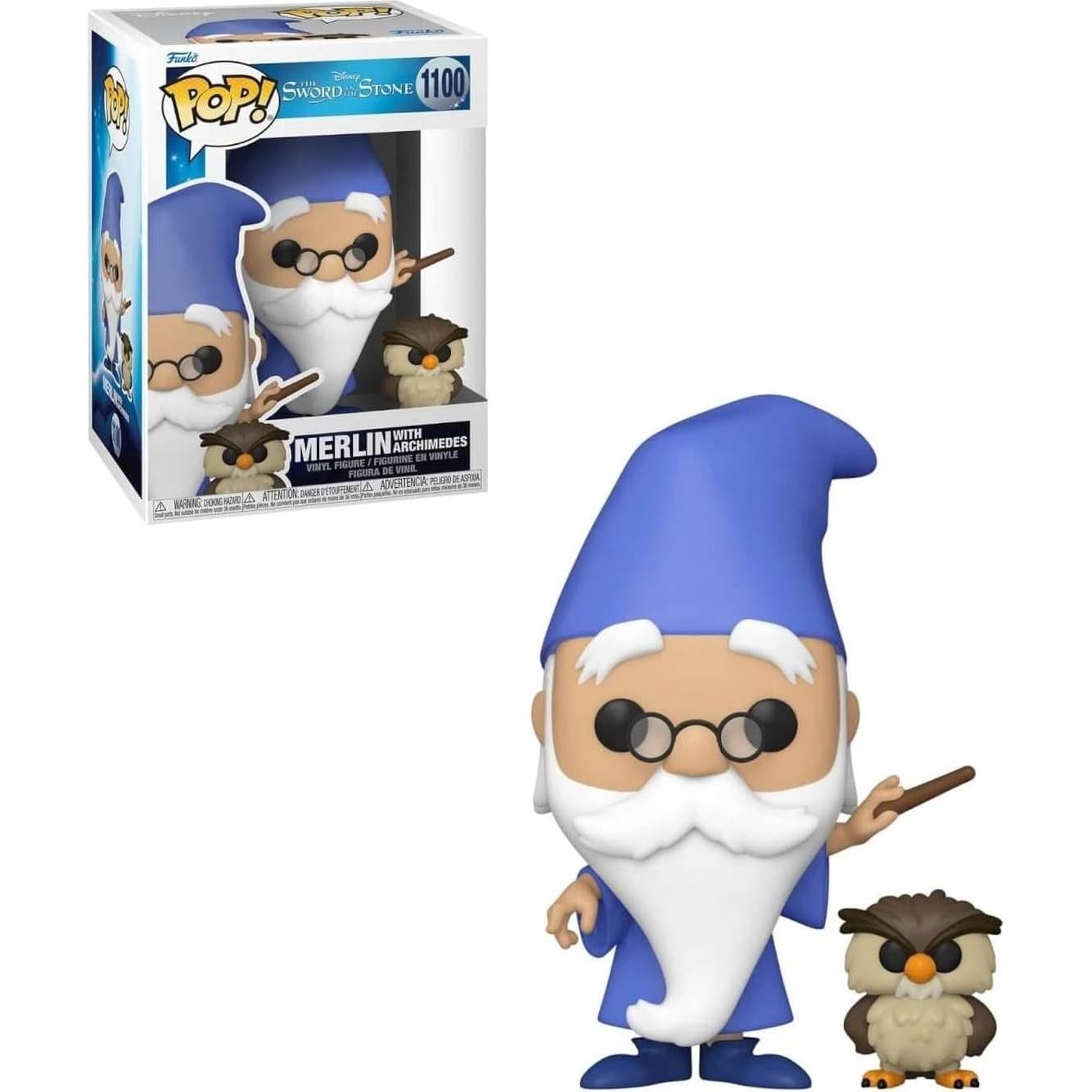 Figura de Vinilo Pop! Disney Merlin con Archimedes 9.5 cm