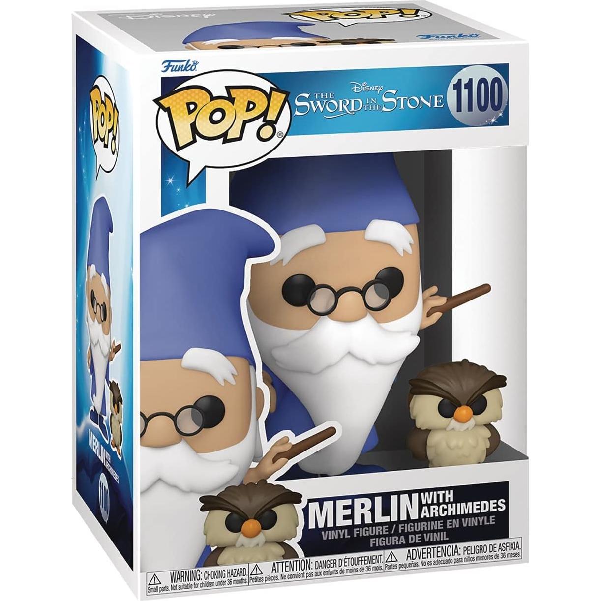 Figura de Vinilo Pop! Disney Merlin con Archimedes 9.5 cm