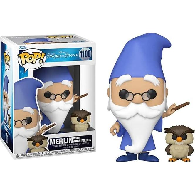 Figura de Vinilo Pop! Disney Merlin con Archimedes 9.5 cm