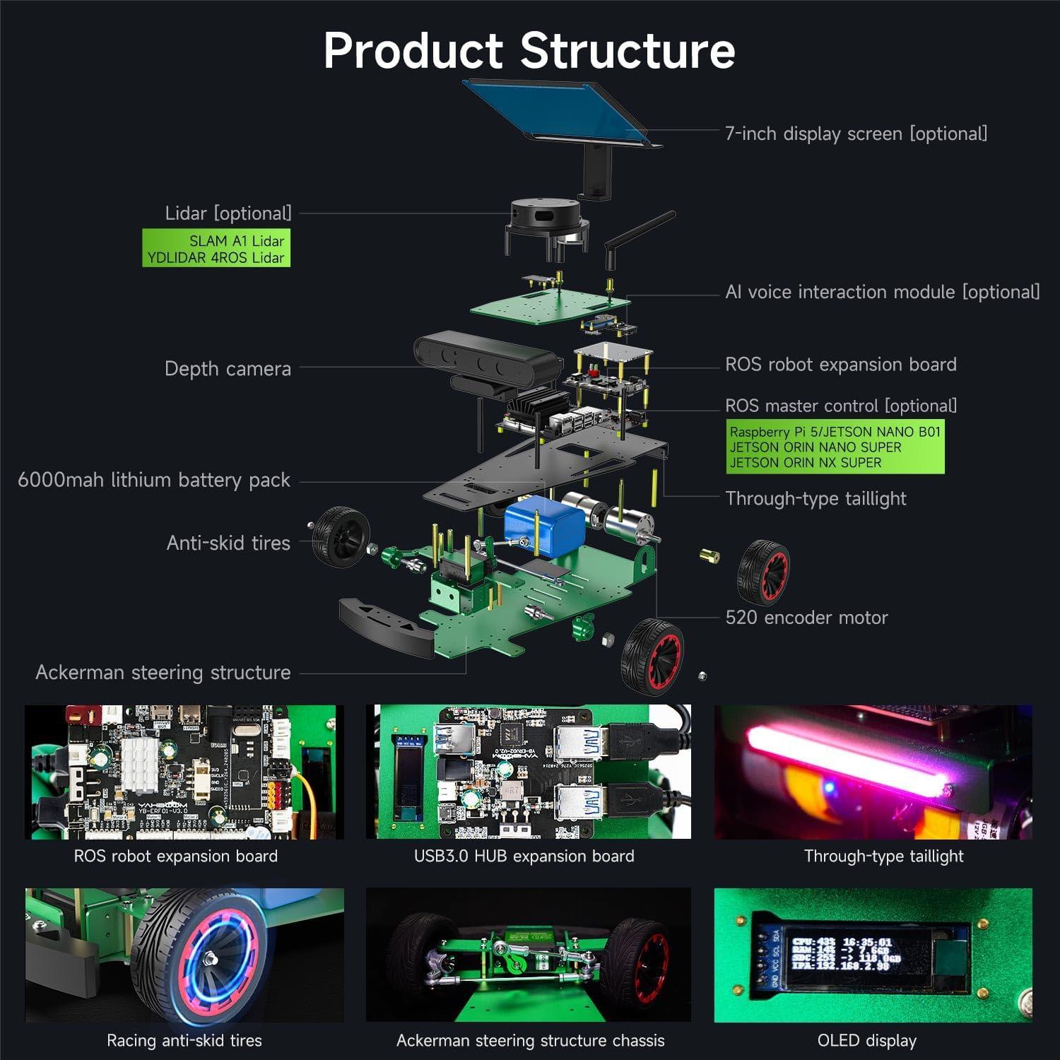 Robot Car Yahboom ROS2 con Jetson Nano y Pantalla 7"