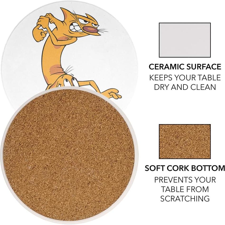 Set de 2 Posavasos Redondos Cerámica CatDog 9.9 cm