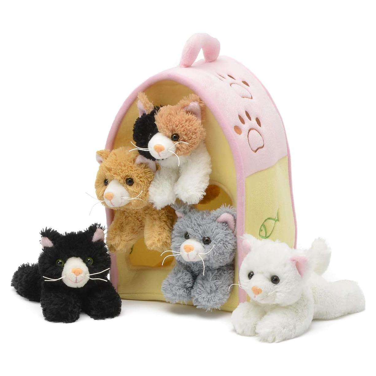 Casa de Gato de Peluche Unipak Designs con 5 Gatitos 15 cm