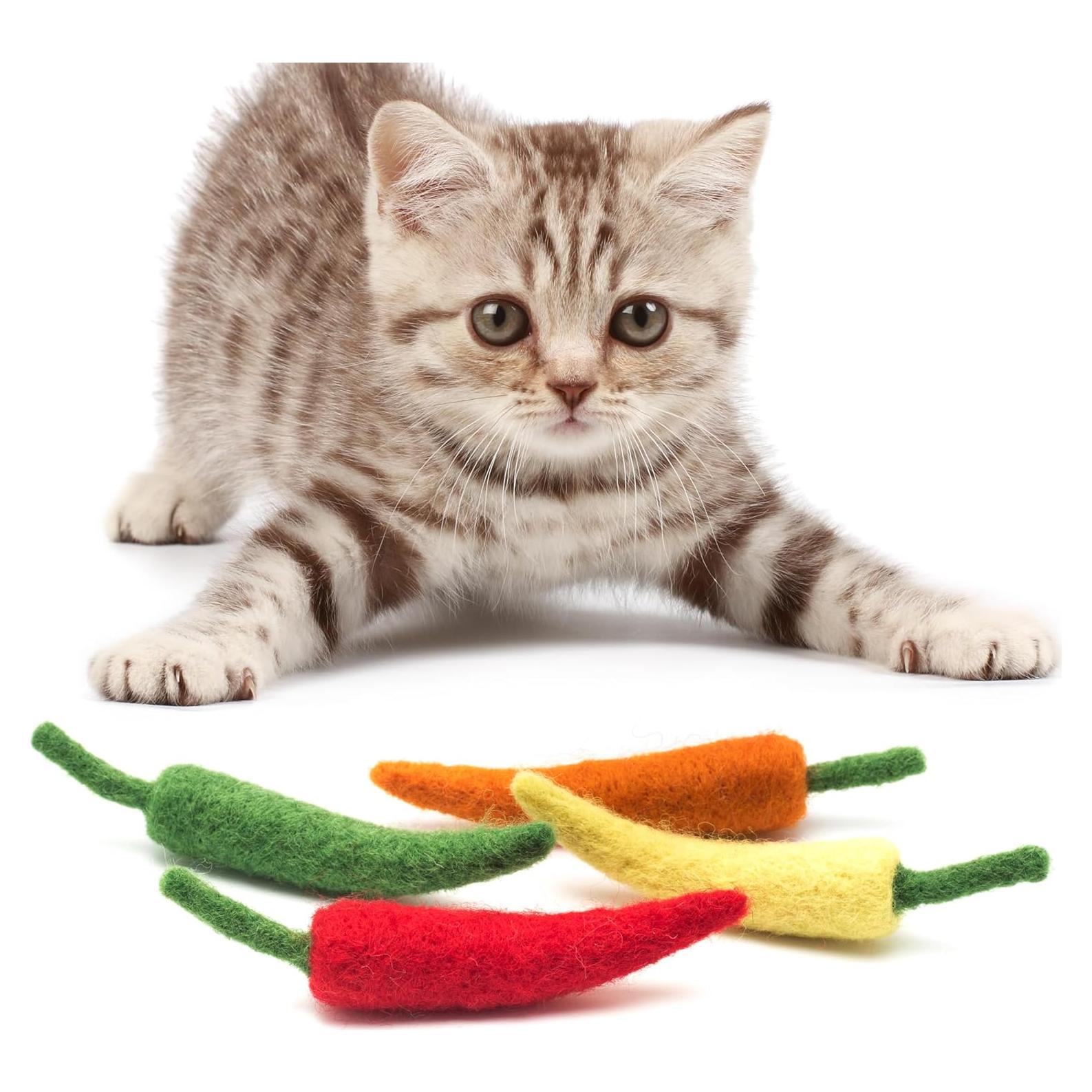 Set de Juguetes Interactivos para Gato Glaciart One - 4 Pcs de Pimientos de Lana con Hierba Gatera