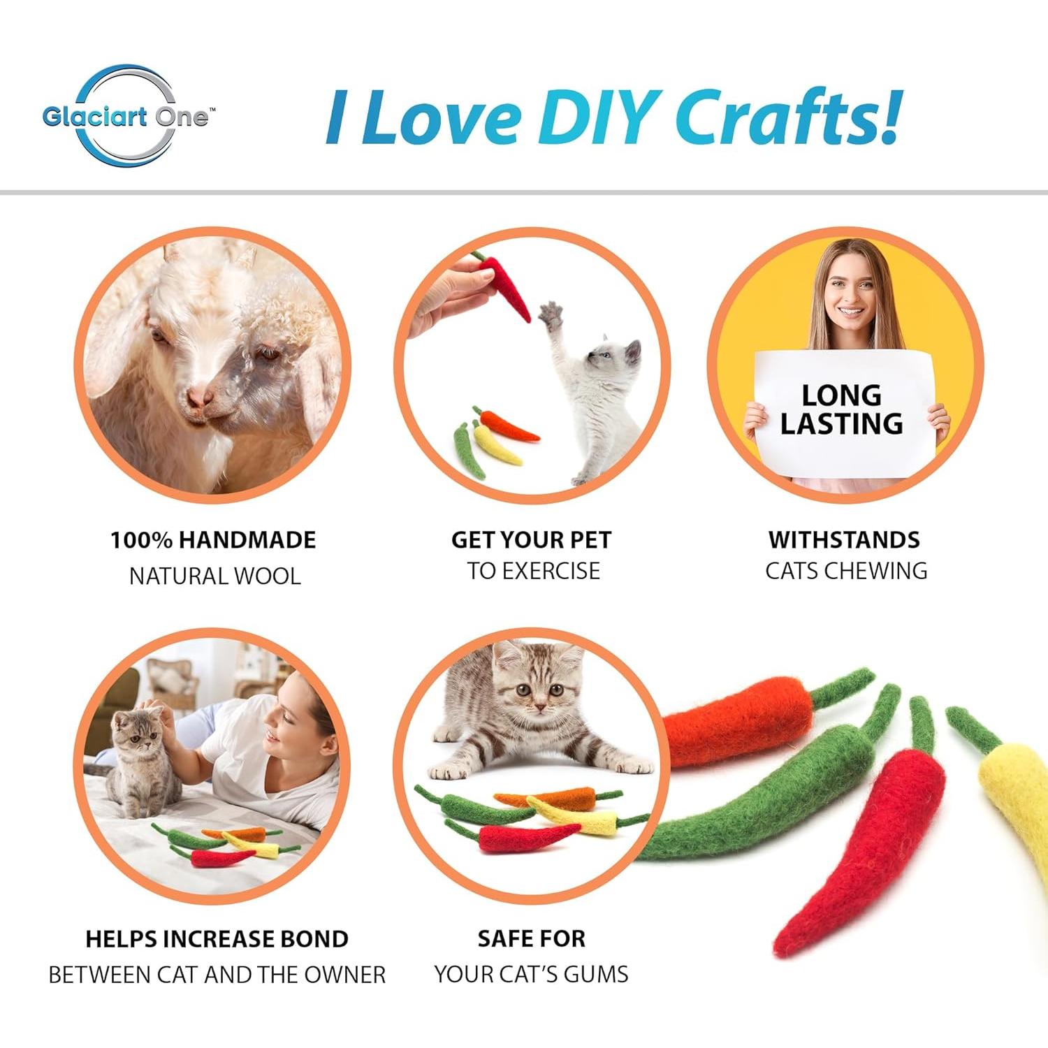 Set de Juguetes Interactivos para Gato Glaciart One - 4 Pcs de Pimientos de Lana con Hierba Gatera