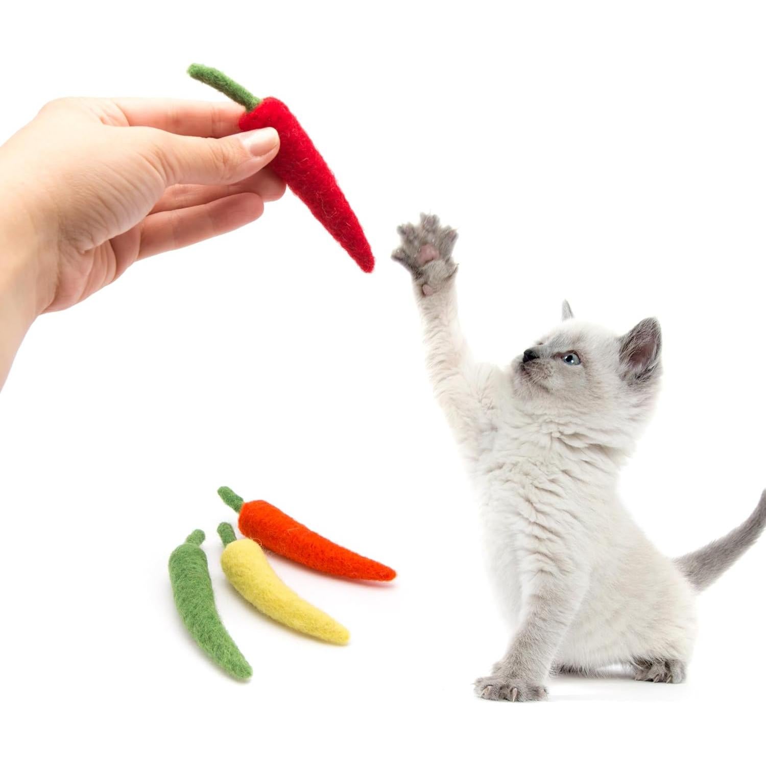 Set de Juguetes Interactivos para Gato Glaciart One - 4 Pcs de Pimientos de Lana con Hierba Gatera