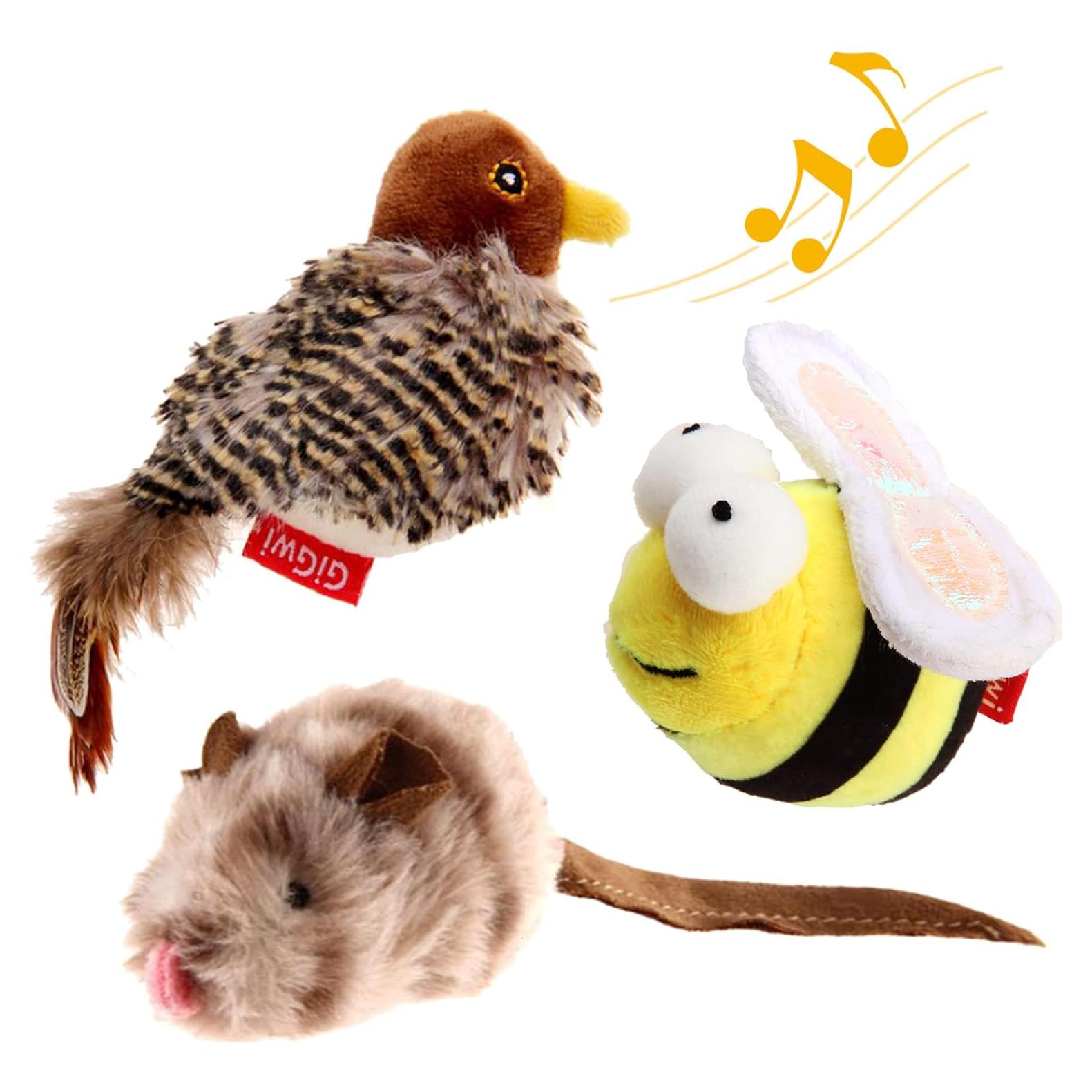 Juguetes Interactivos para Gatos GiGwi - Sonido de Pájaro, Ratón y Abeja