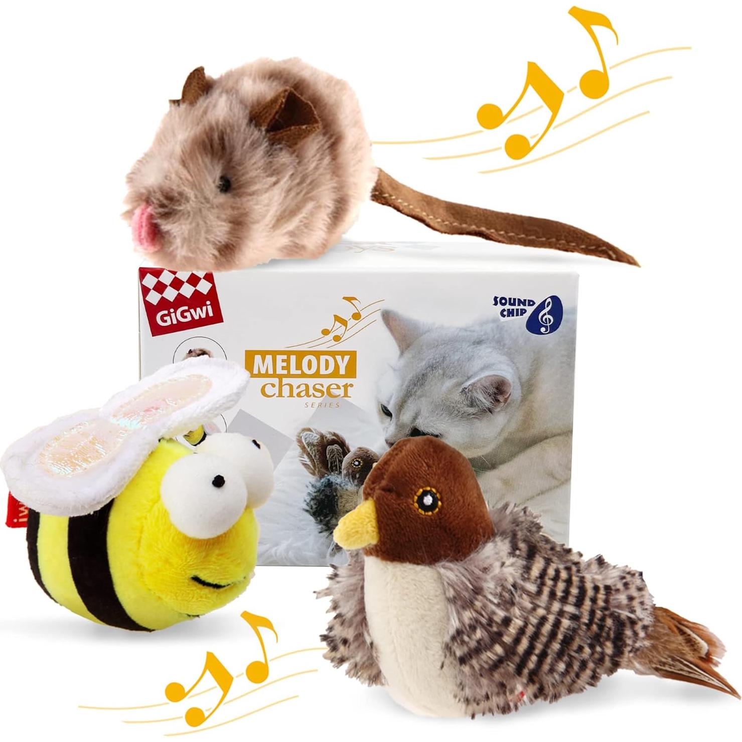 Juguetes Interactivos para Gatos GiGwi - Sonido de Pájaro, Ratón y Abeja