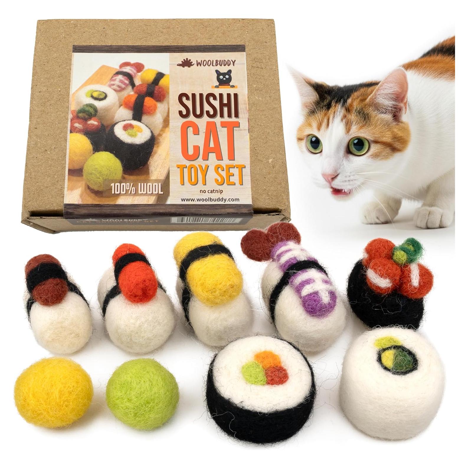 Juego de Juguetes para Gato Woolbuddy Sushi - 9 Piezas de Lana