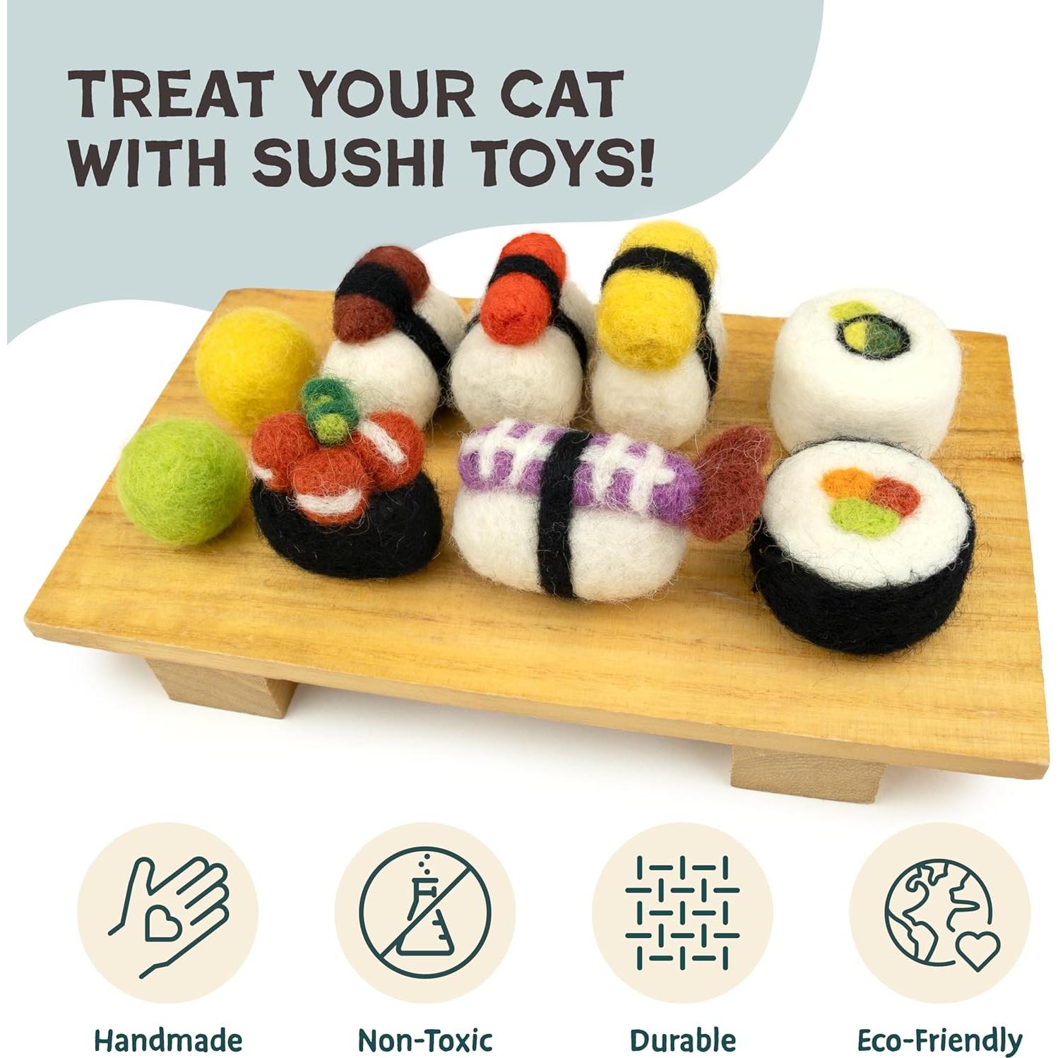 Juego de Juguetes para Gato Woolbuddy Sushi - 9 Piezas de Lana