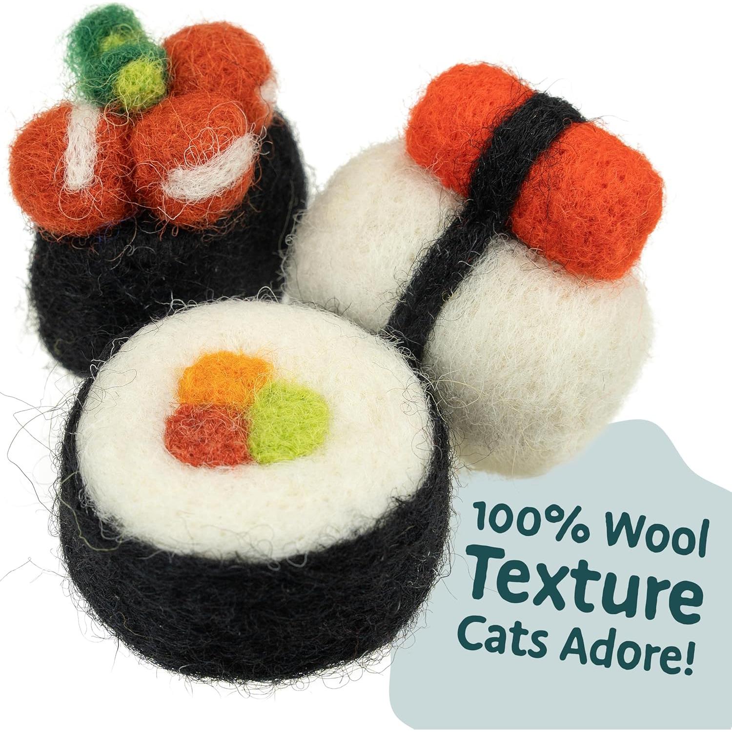 Juego de Juguetes para Gato Woolbuddy Sushi - 9 Piezas de Lana
