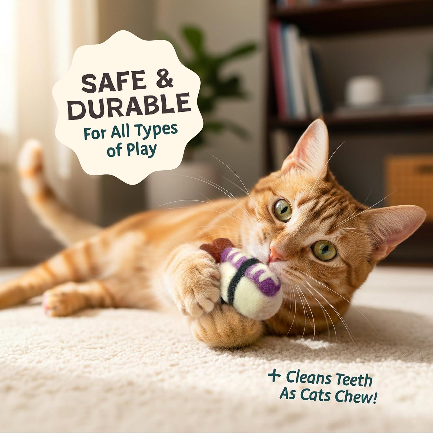 Juego de Juguetes para Gato Woolbuddy Sushi - 9 Piezas de Lana