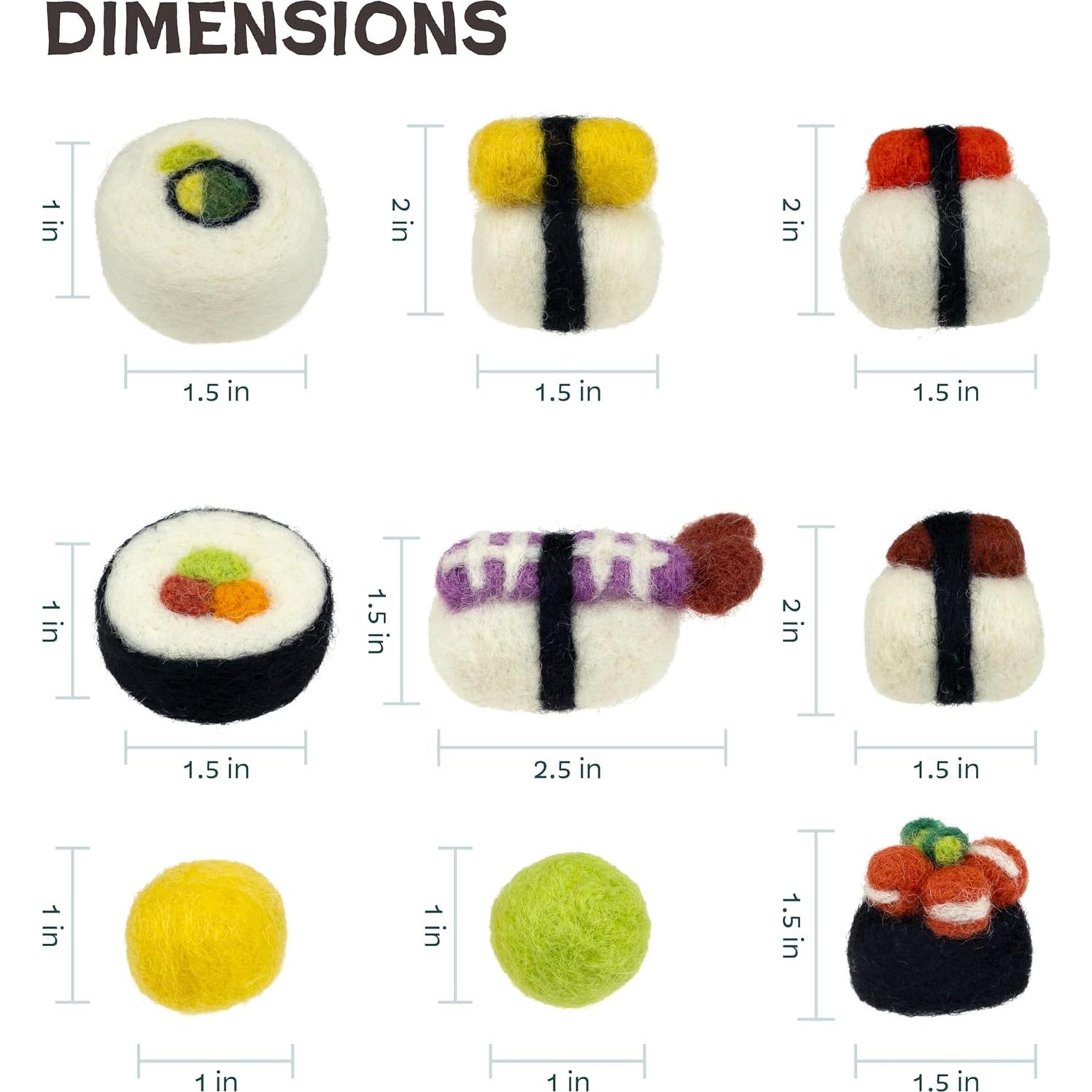 Juego de Juguetes para Gato Woolbuddy Sushi - 9 Piezas de Lana