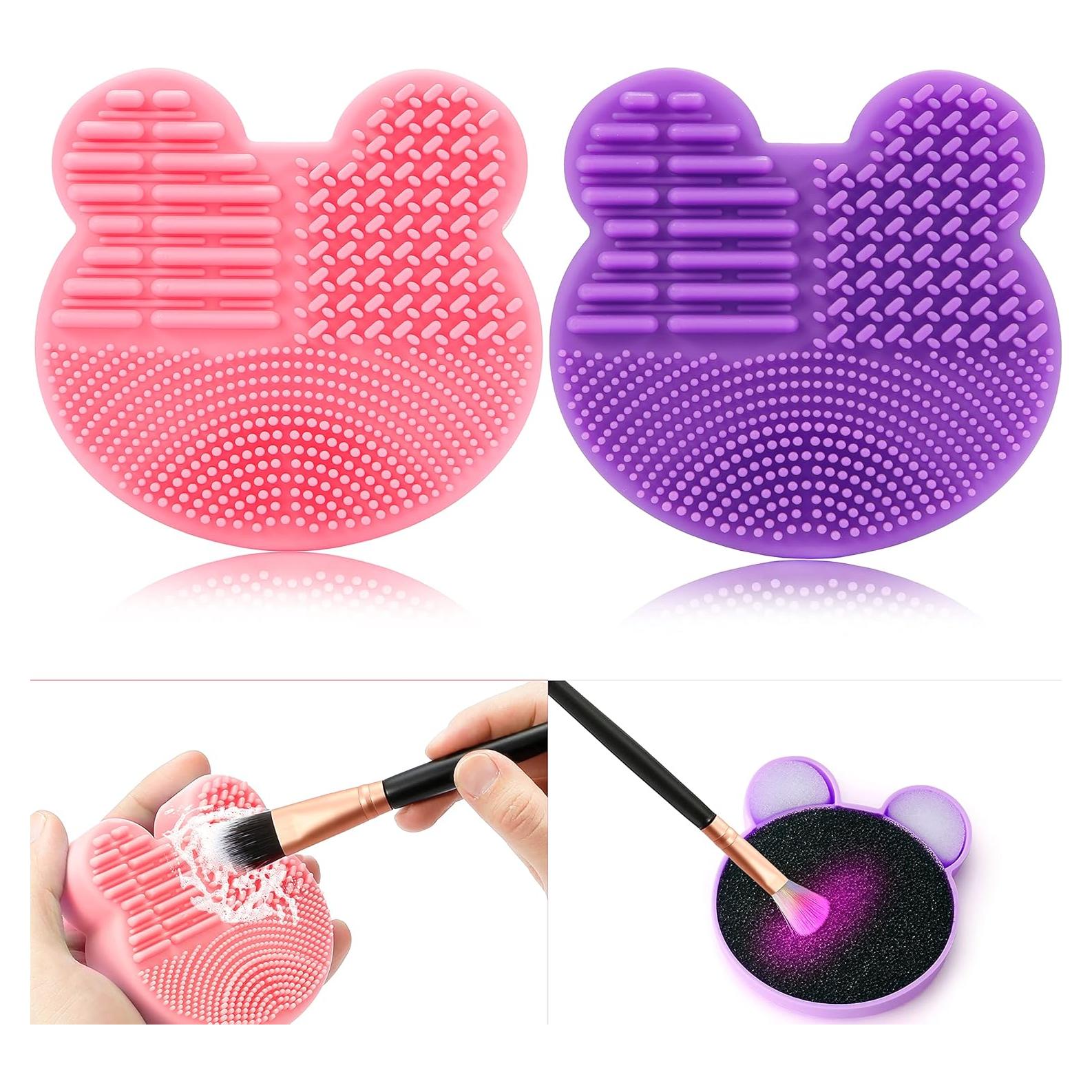 Almohadilla de Limpieza de Brochas TailaiMei 2 en 1 Rosa y Púrpura