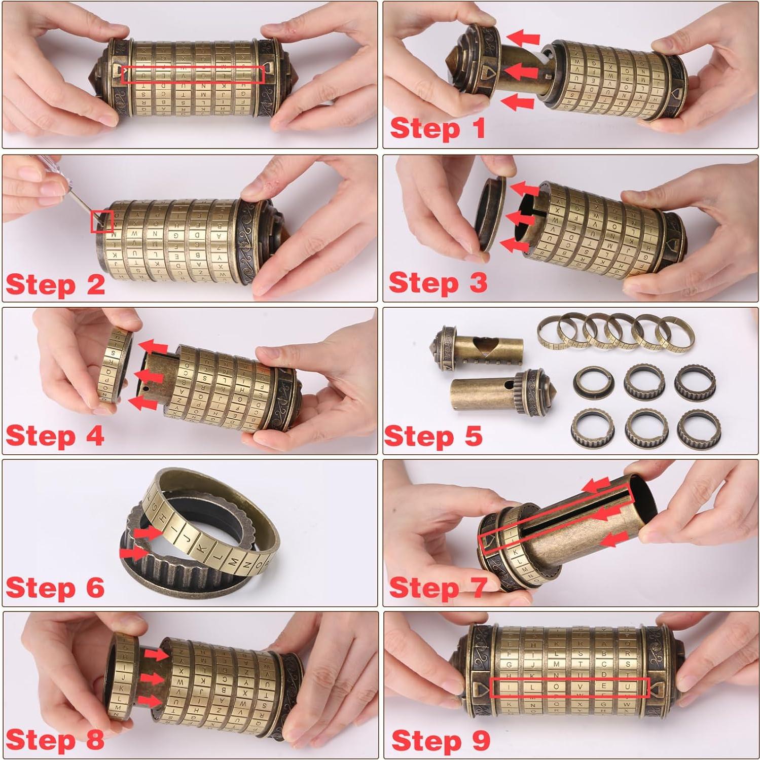 Caja de rompecabezas Cryptex Da Vinci 15 cm Latón