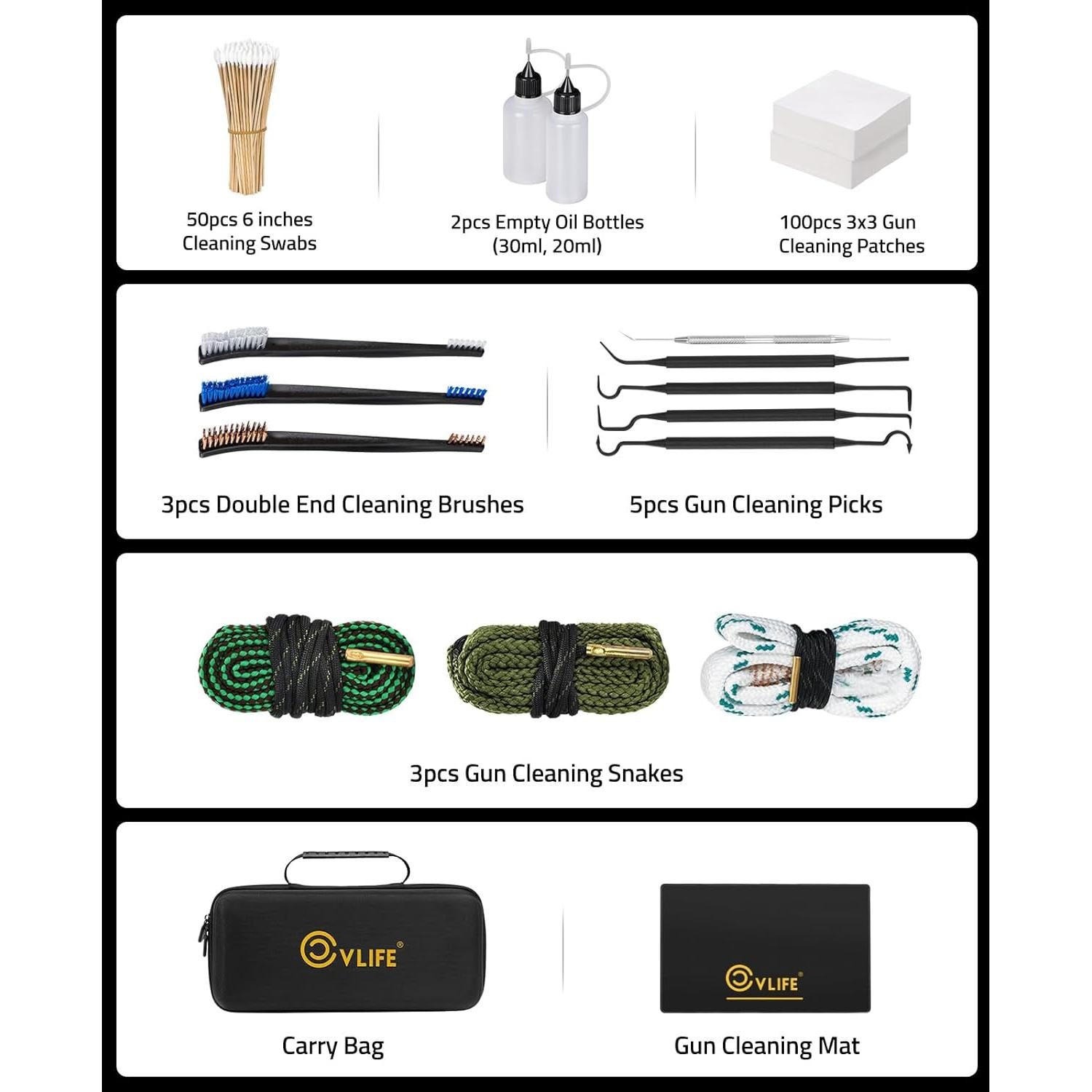 Kit de limpieza de armas CVLIFE con alfombrilla y suministros