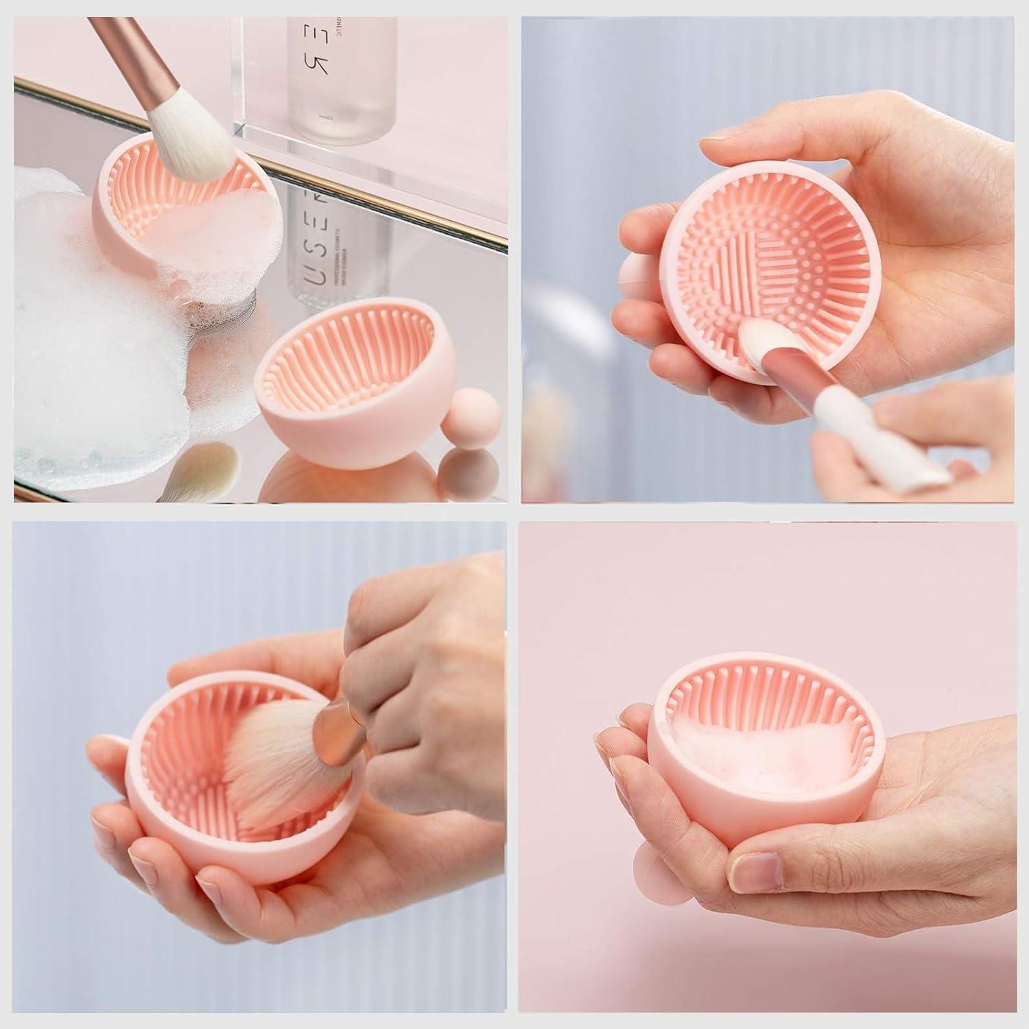 Tazón de Limpieza de Brochas de Maquillaje Plegable Rosa