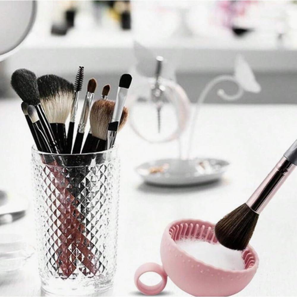 Tazón de Limpieza de Brochas de Maquillaje Plegable Rosa