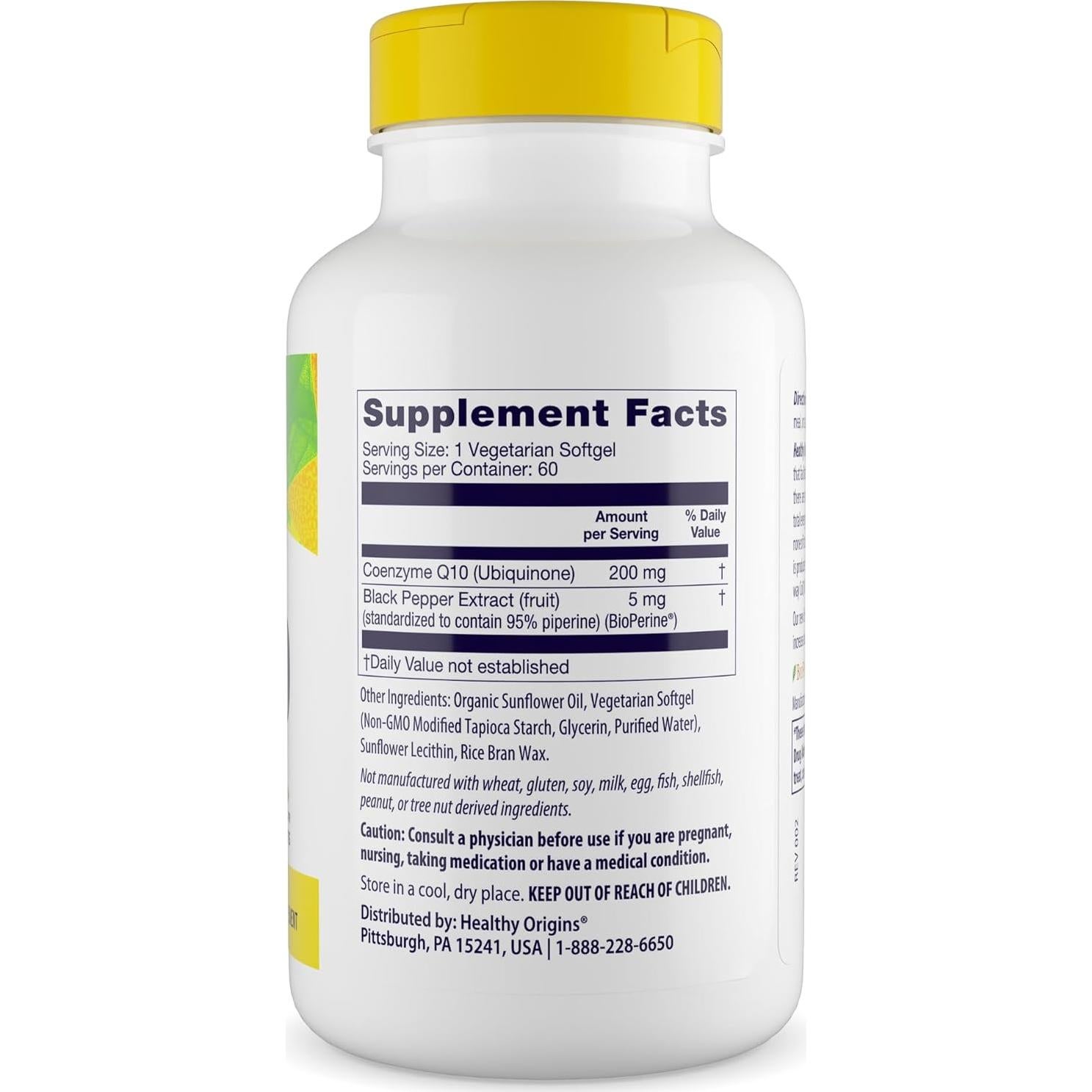 Suplemento CoQ10 Healthy Origins 200 mg con BioPerine 60 Geles