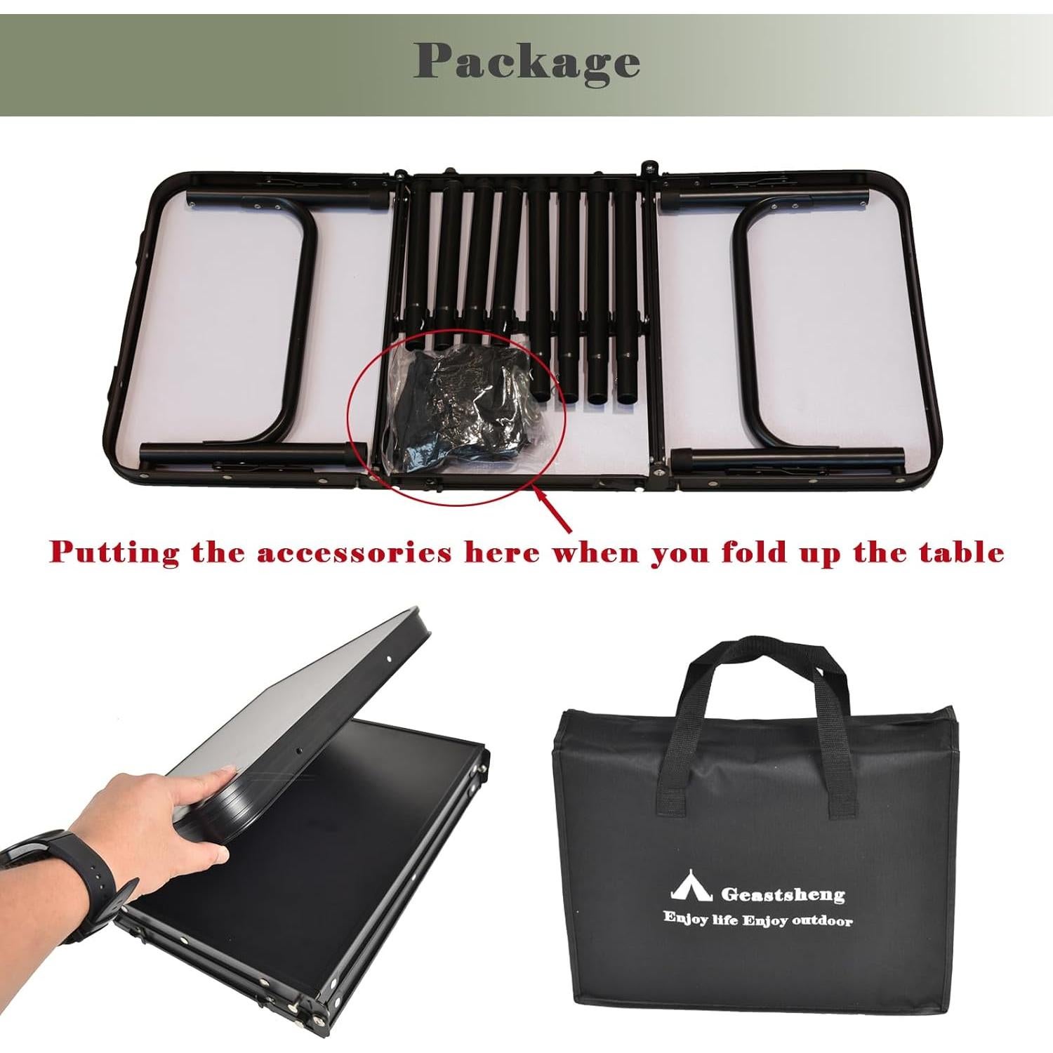 Mesa de Camping Plegable Geastsheng G-60x40 Ajustable Negra