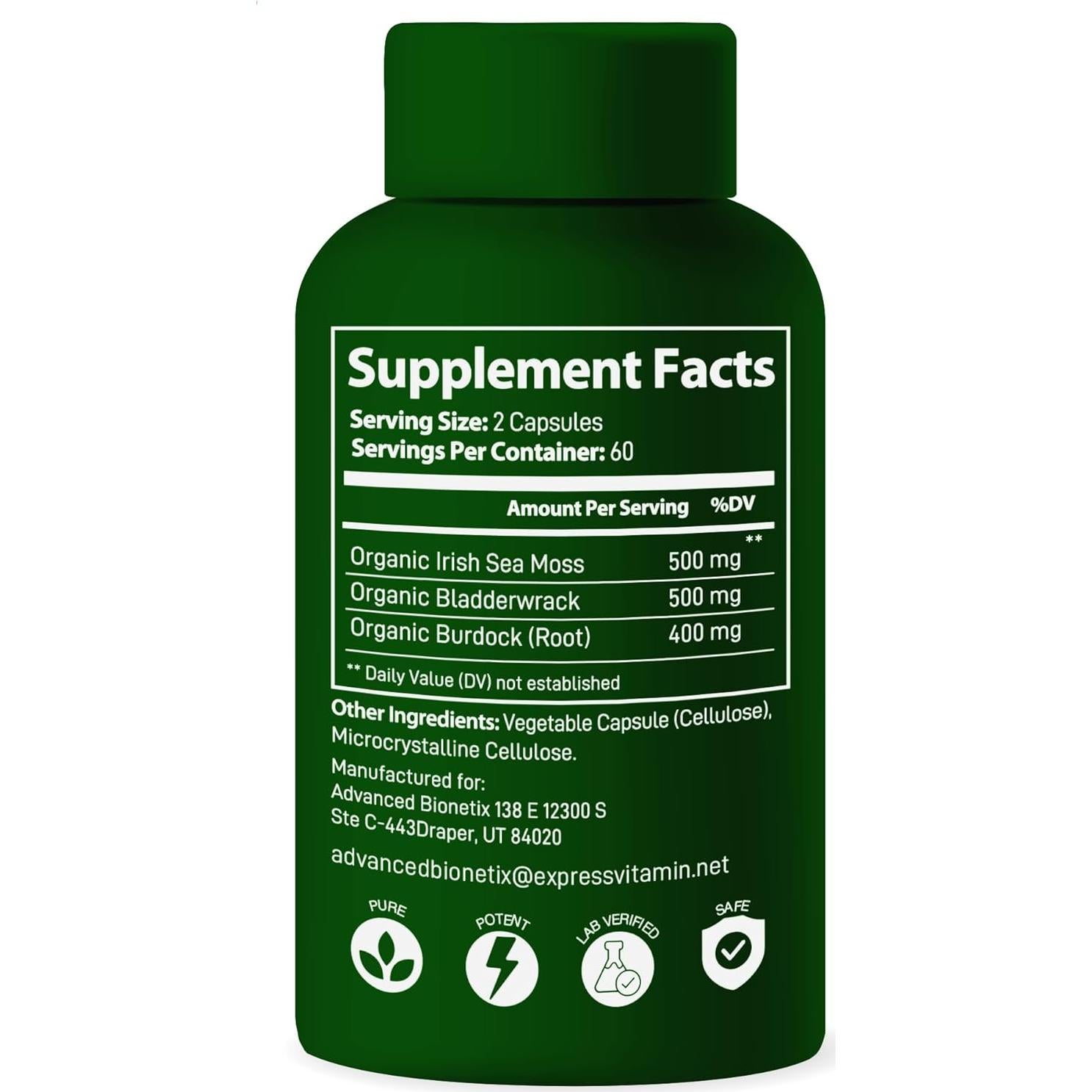 Cápsulas de Musgo Marino Irlandés Orgánico Advanced Bionetix 120