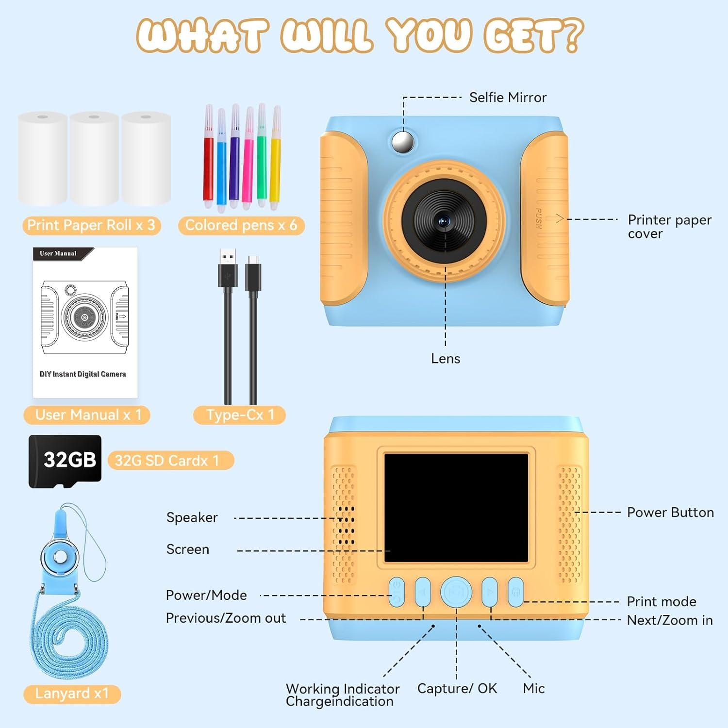 Cámara Instantánea Infantil GigaMinds C33 2.4" Azul