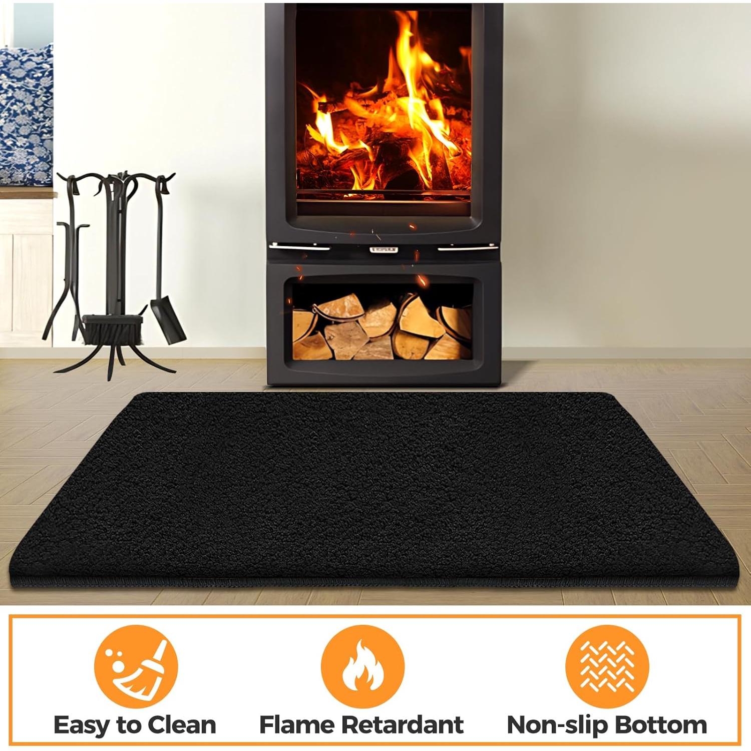 Alfombra para Chimenea TOHONFOO 61x91 cm Antideslizante Negra