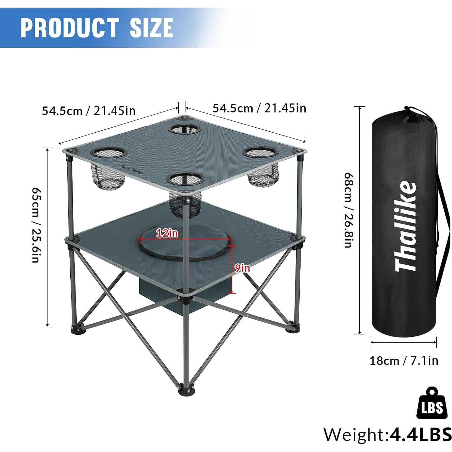 Mesa de Picnic Plegable Thallike con Enfriador 54.61x54.61cm