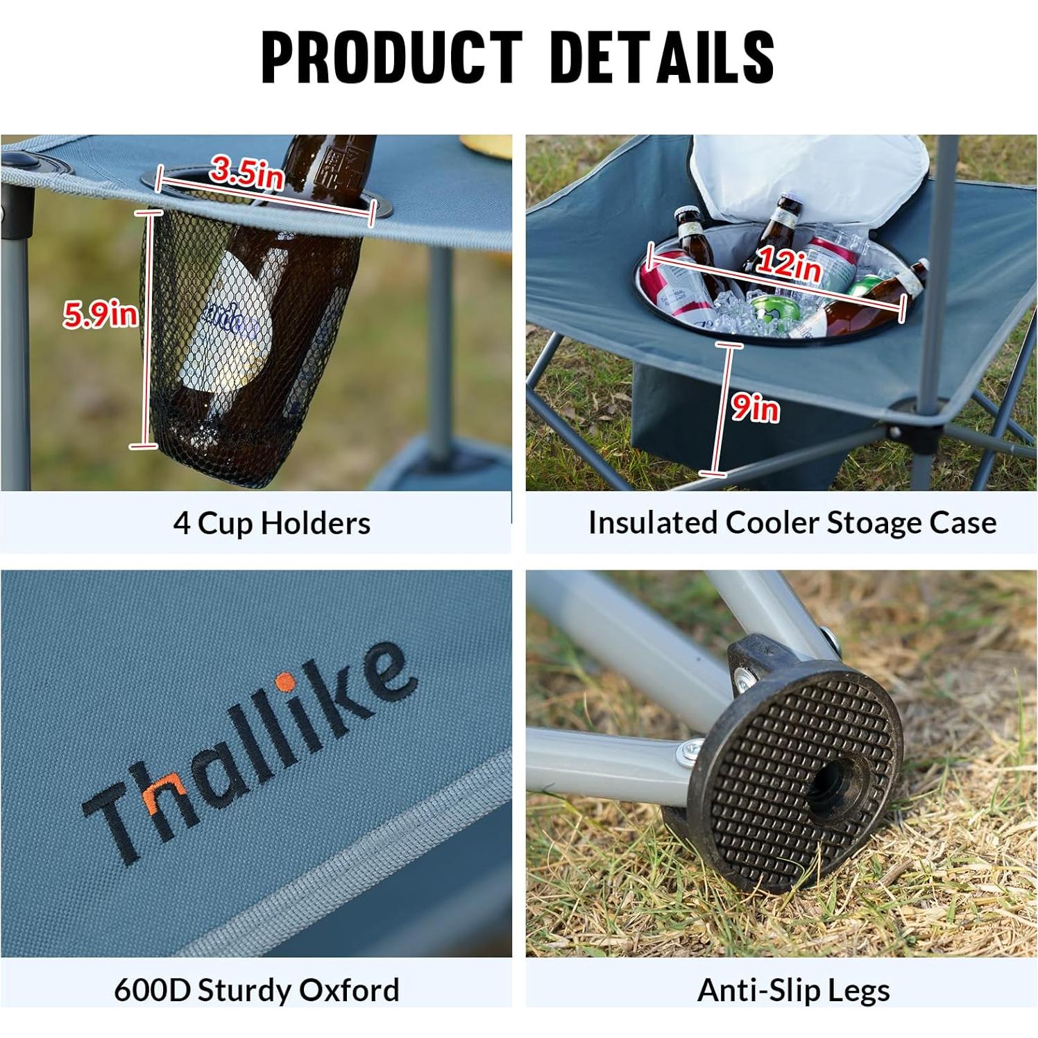 Mesa de Picnic Plegable Thallike con Enfriador 54.61x54.61cm